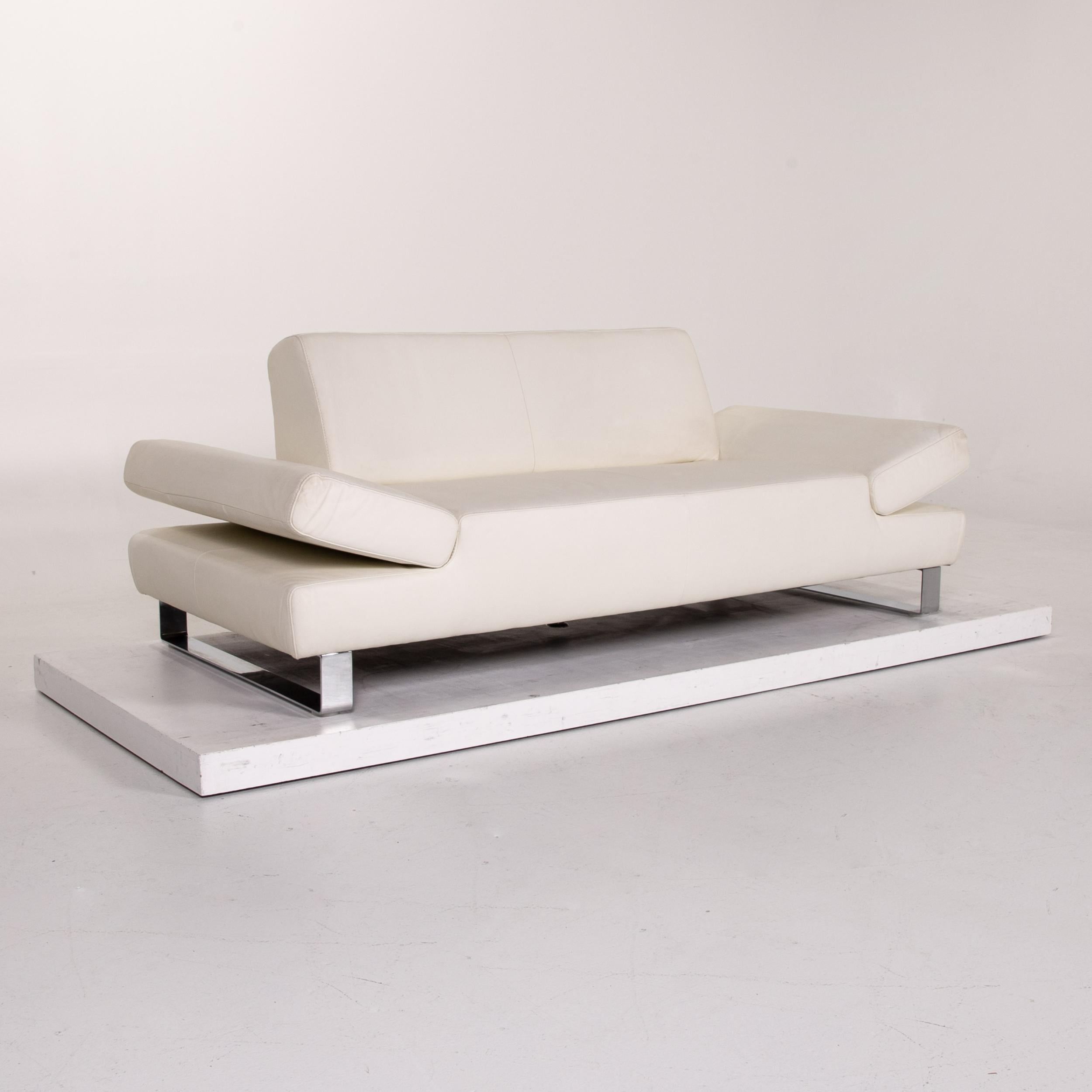 Willi Schillig Leather Sofa White Two-Seat Function Couch For Sale 6