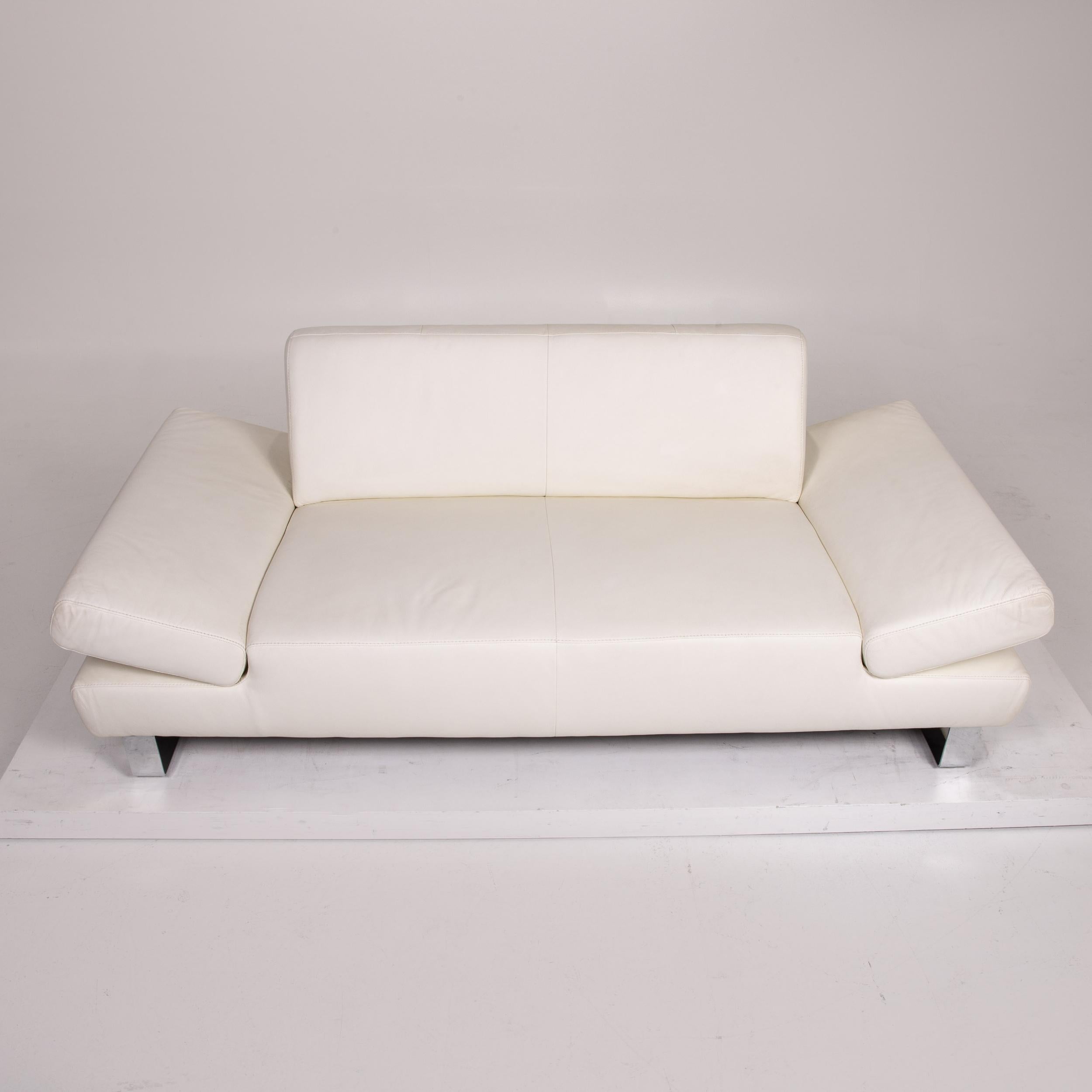 Willi Schillig Leather Sofa White Two-Seat Function Couch For Sale 7