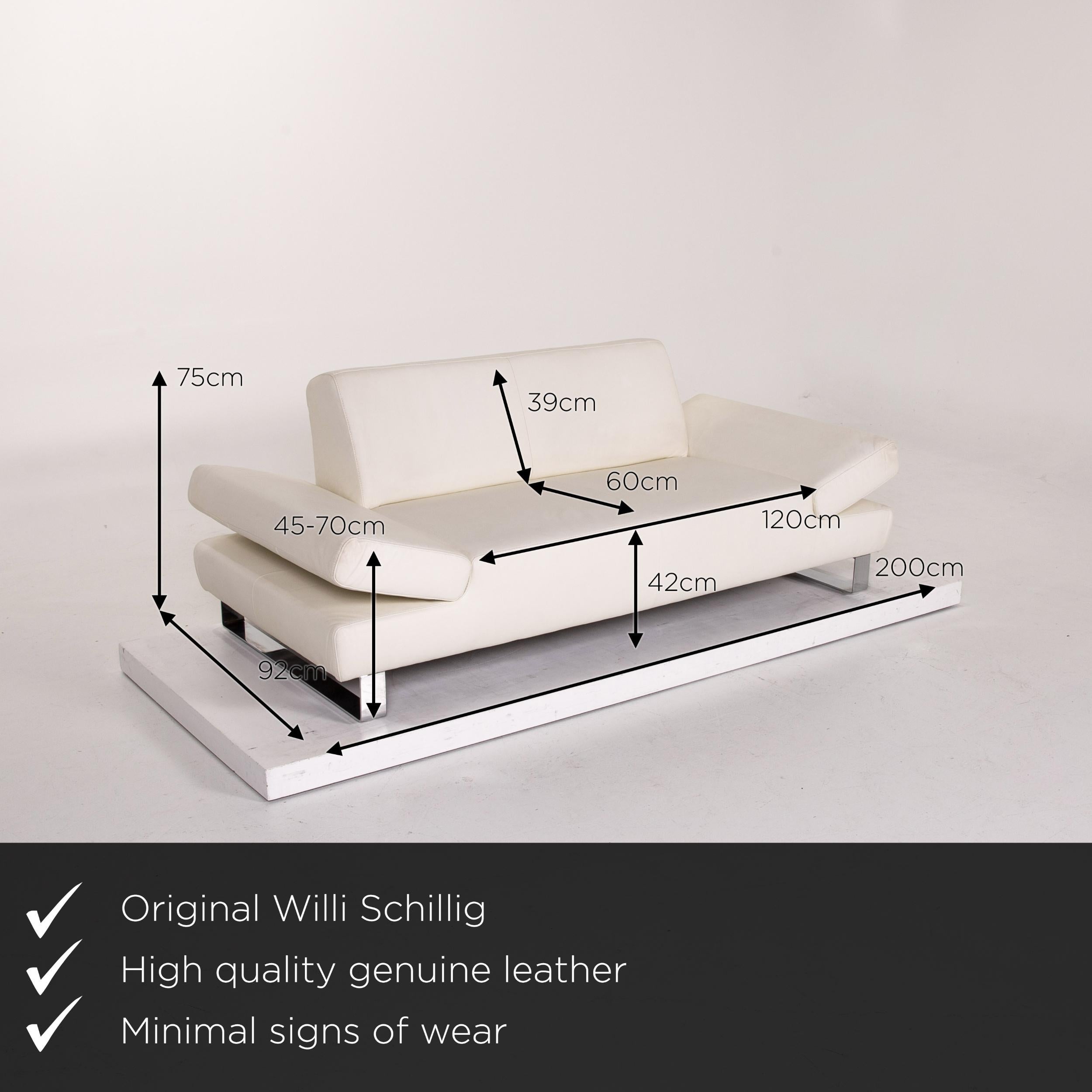 We present to you a Willi Schillig leather sofa white two-seat function couch.


 Product measurements in centimeters:
 

Depth 92
Width 200
Height 75
Seat height 42
Rest height 45
Seat depth 60
Seat width 120
Back height 39.
 