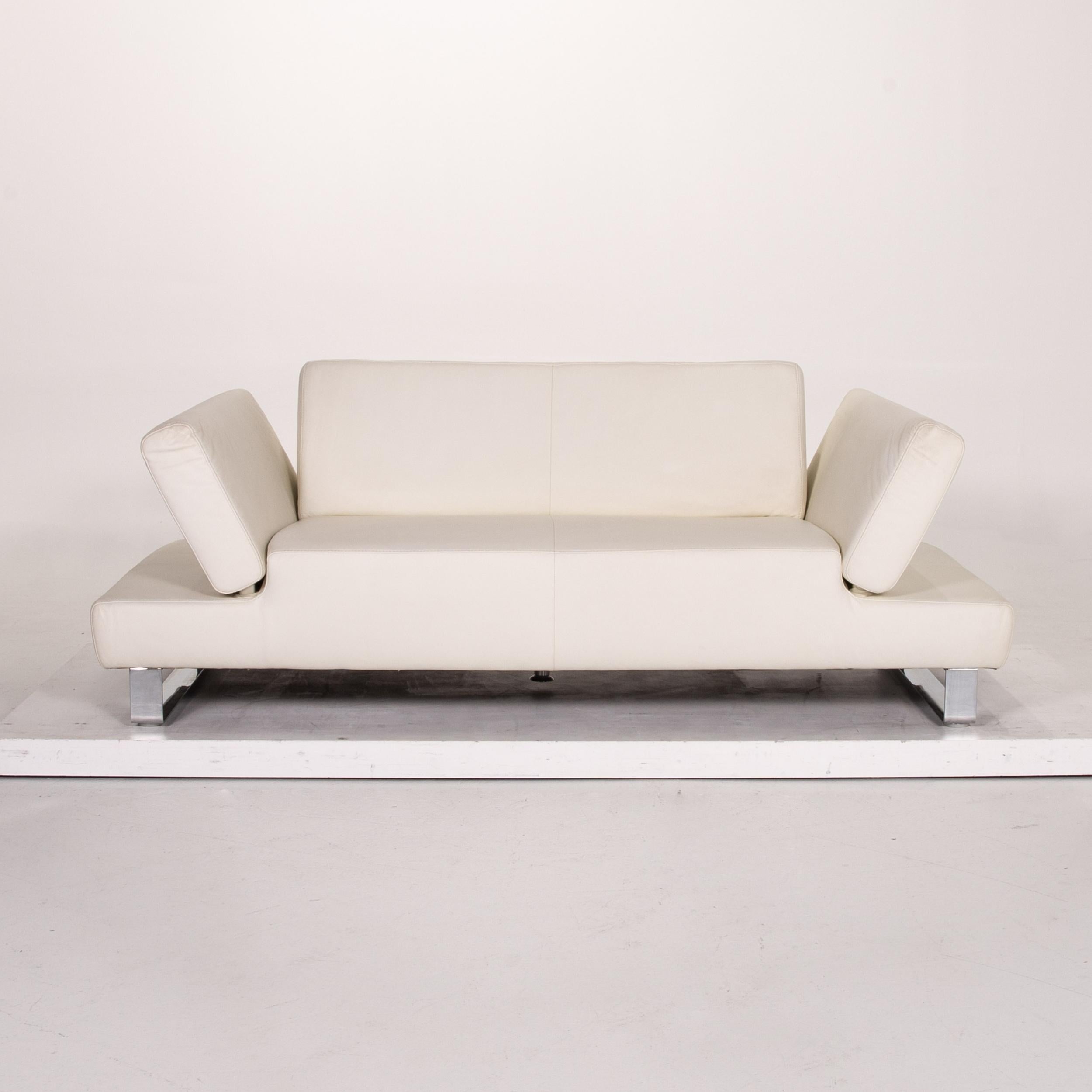 Modern Willi Schillig Leather Sofa White Two-Seat Function Couch For Sale