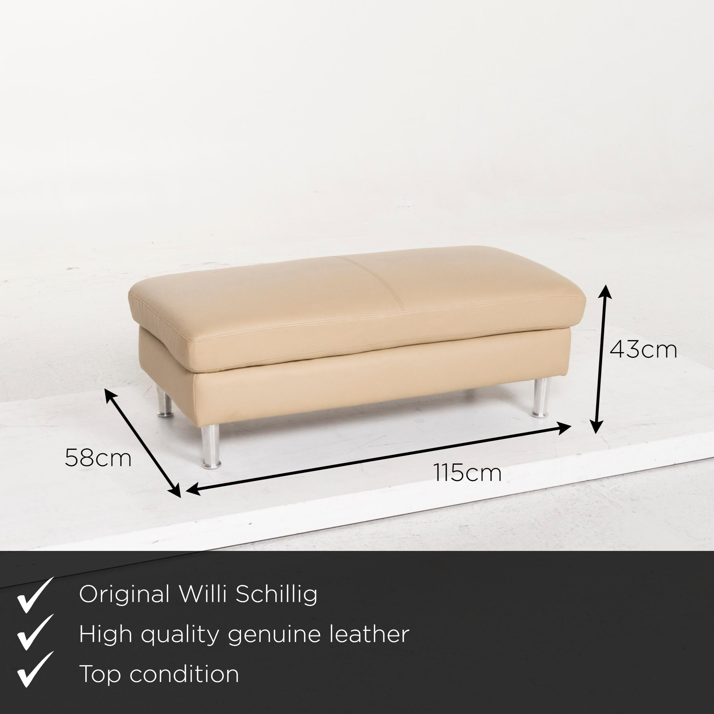 We present to you a Willi Schillig leather stool beige.
    
 

 Product measurements in centimeters:
 

Depth 58
Width 115
Height 43.




   