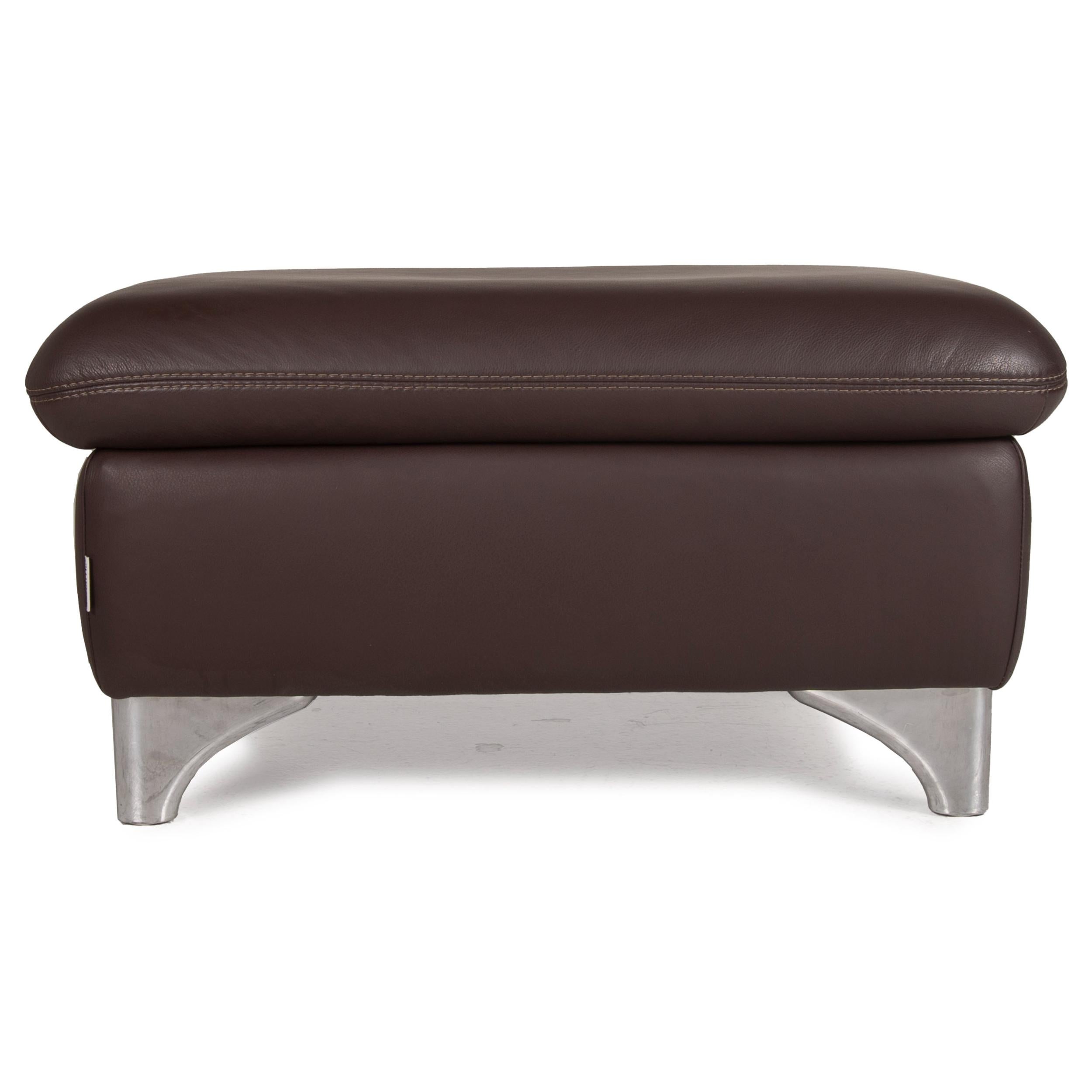 Contemporary Willi Schillig Leather Stool Dark Brown For Sale