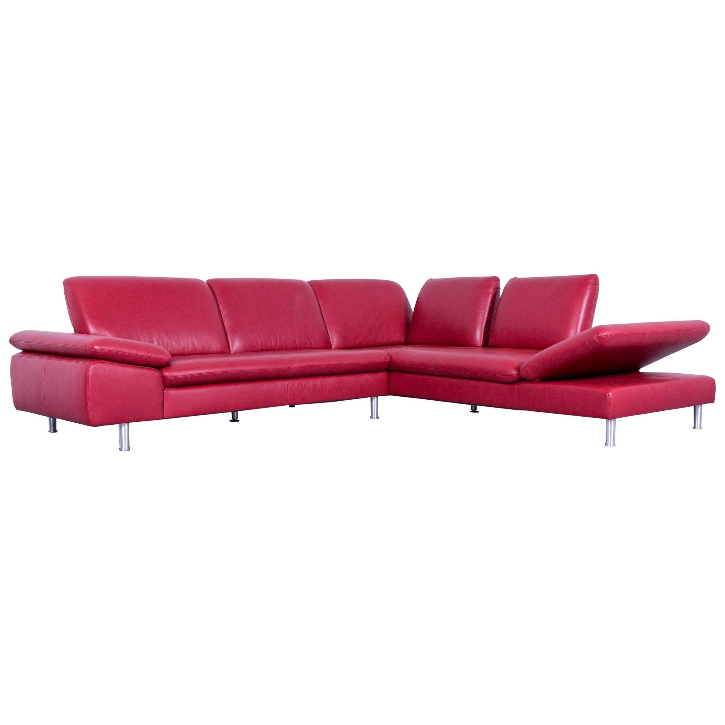 Willi Schillig Loop Designer Corner Sofa Leather Red Function Couch