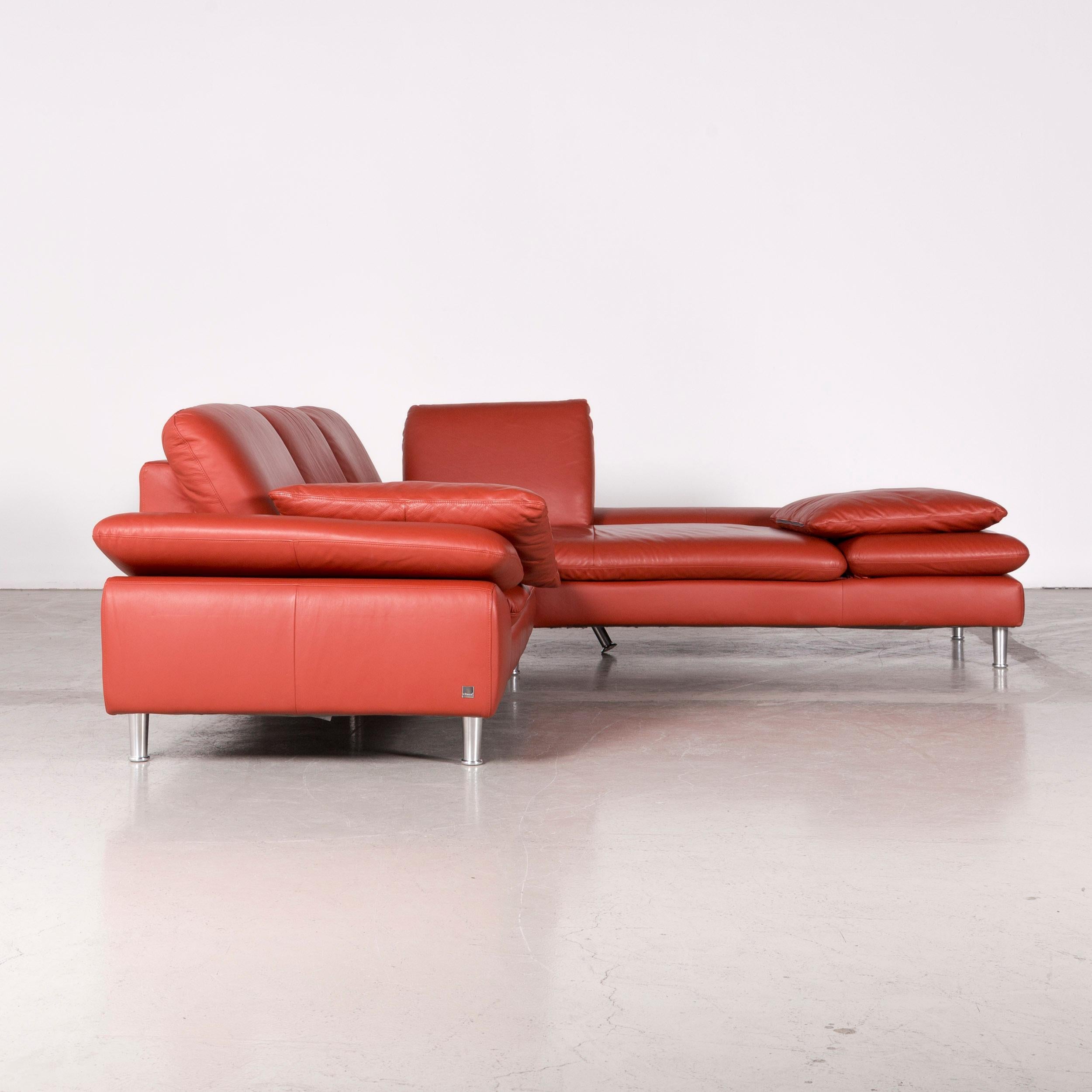 Willi Schillig Loop Designer Corner Sofa Orange Leather Function Couch Modern For Sale 5