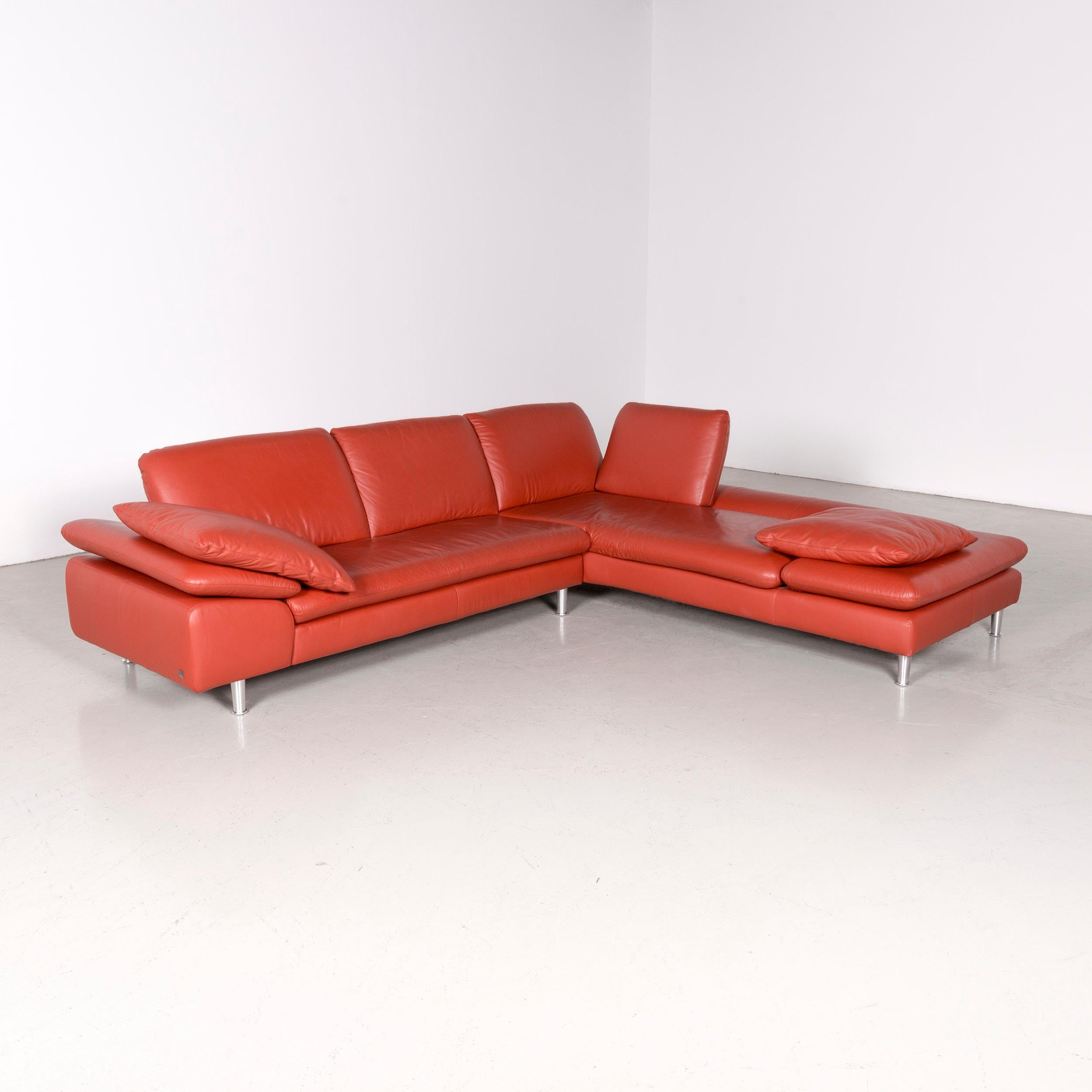 Willi Schillig loop designer corner sofa orange leather function couch modern.