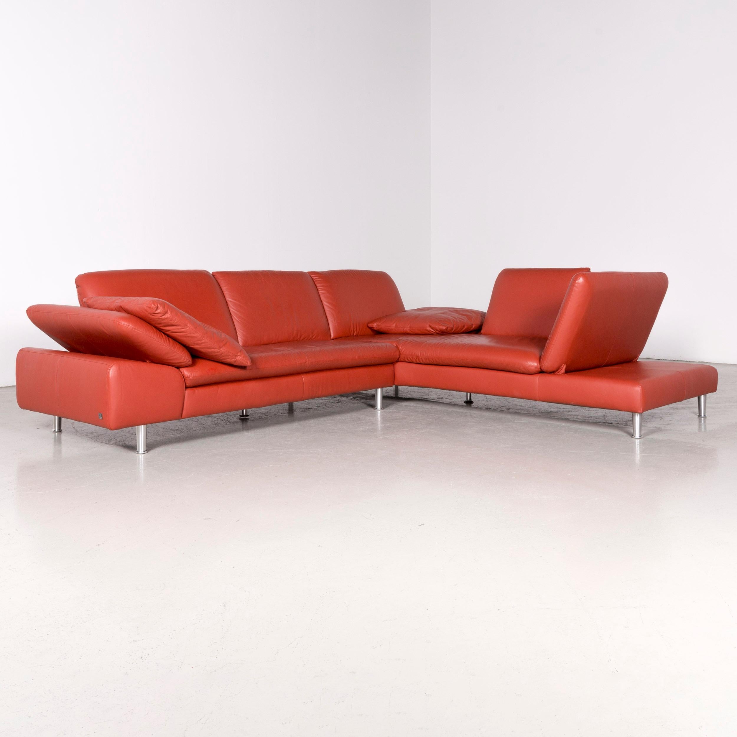 German Willi Schillig Loop Designer Corner Sofa Orange Leather Function Couch Modern For Sale