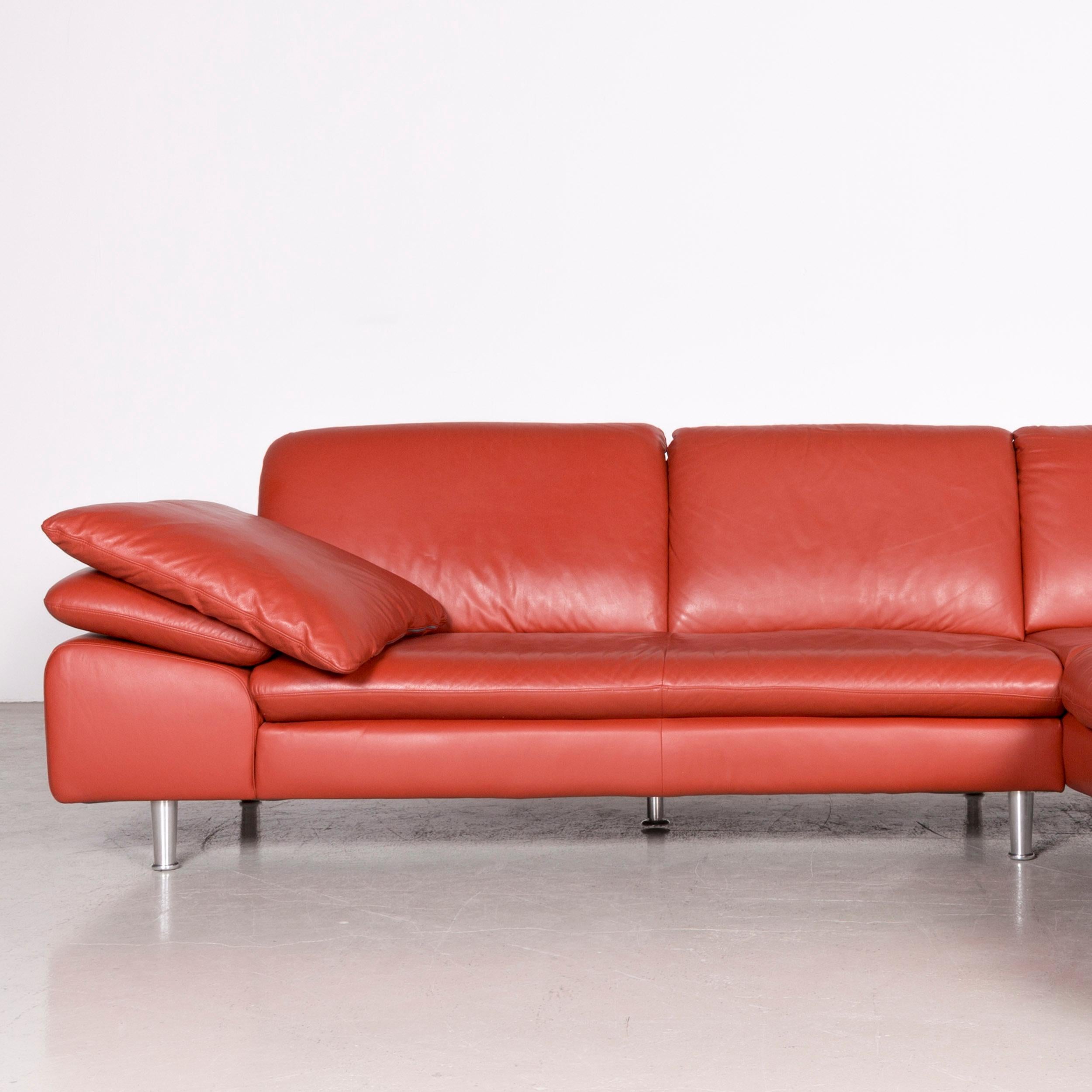 Willi Schillig Loop Designer Corner Sofa Orange Leather Function Couch Modern In Good Condition For Sale In Cologne, DE