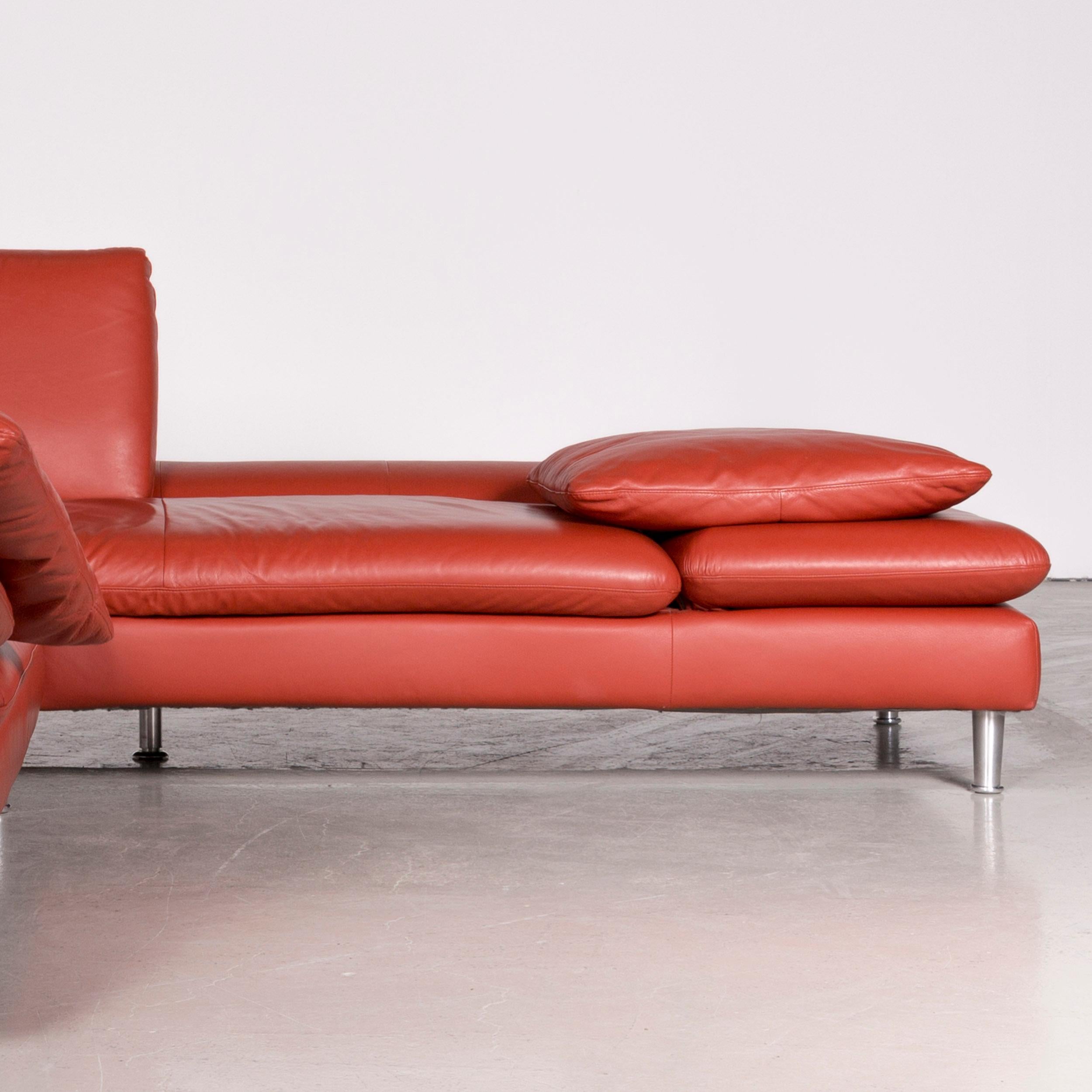 Contemporary Willi Schillig Loop Designer Corner Sofa Orange Leather Function Couch Modern For Sale