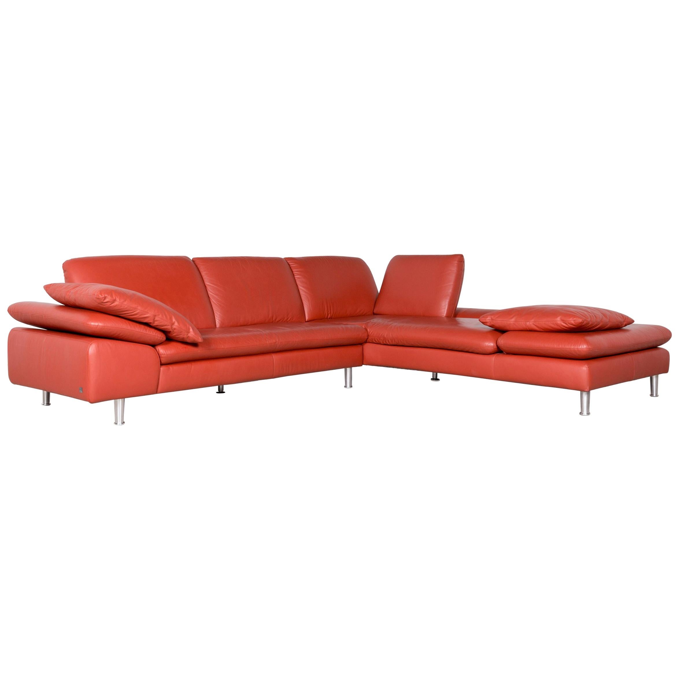 Willi Schillig Loop Designer Corner Sofa Orange Leather Function Couch Modern For Sale