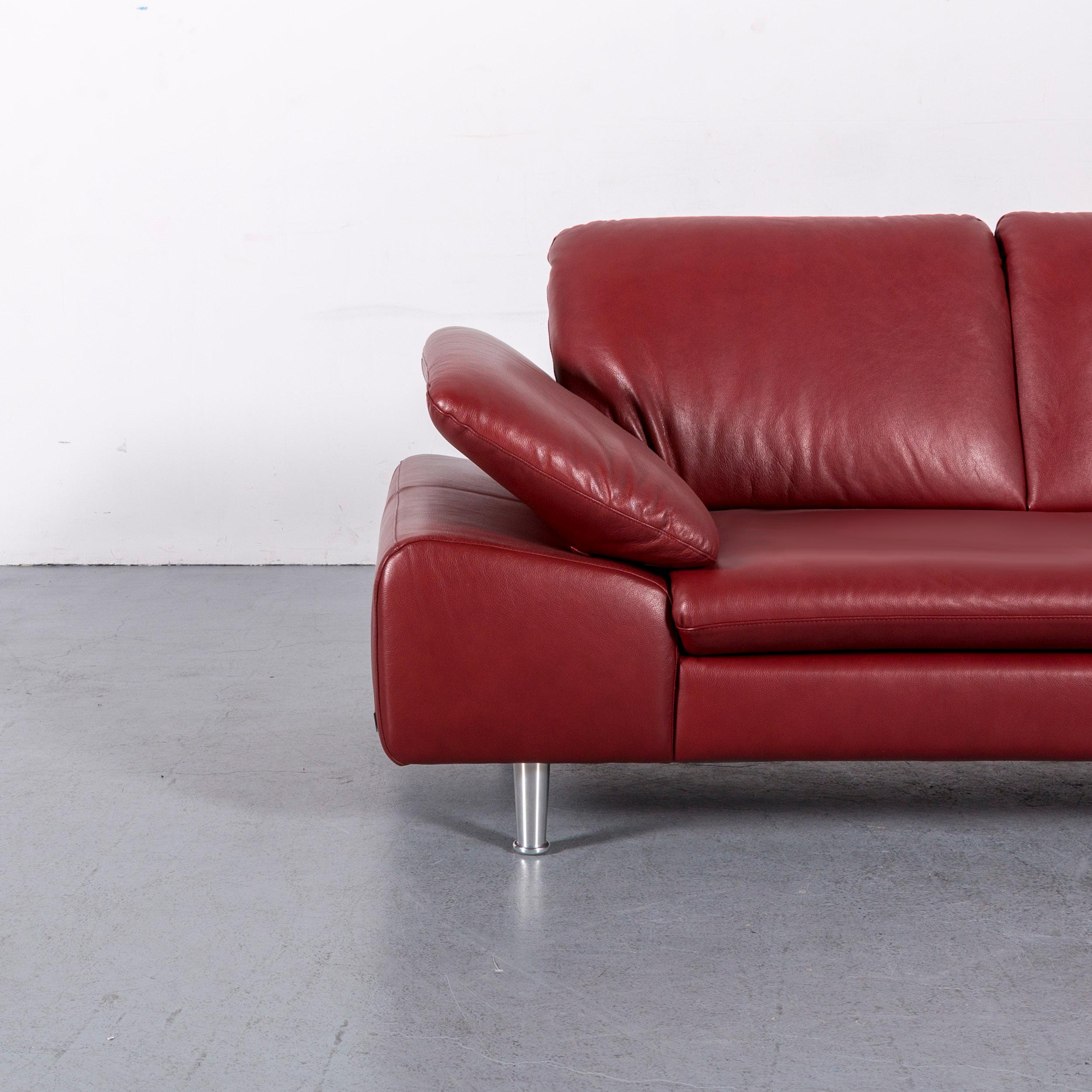 German Willi Schillig Loop Leather Corner-Sofa Red Couch