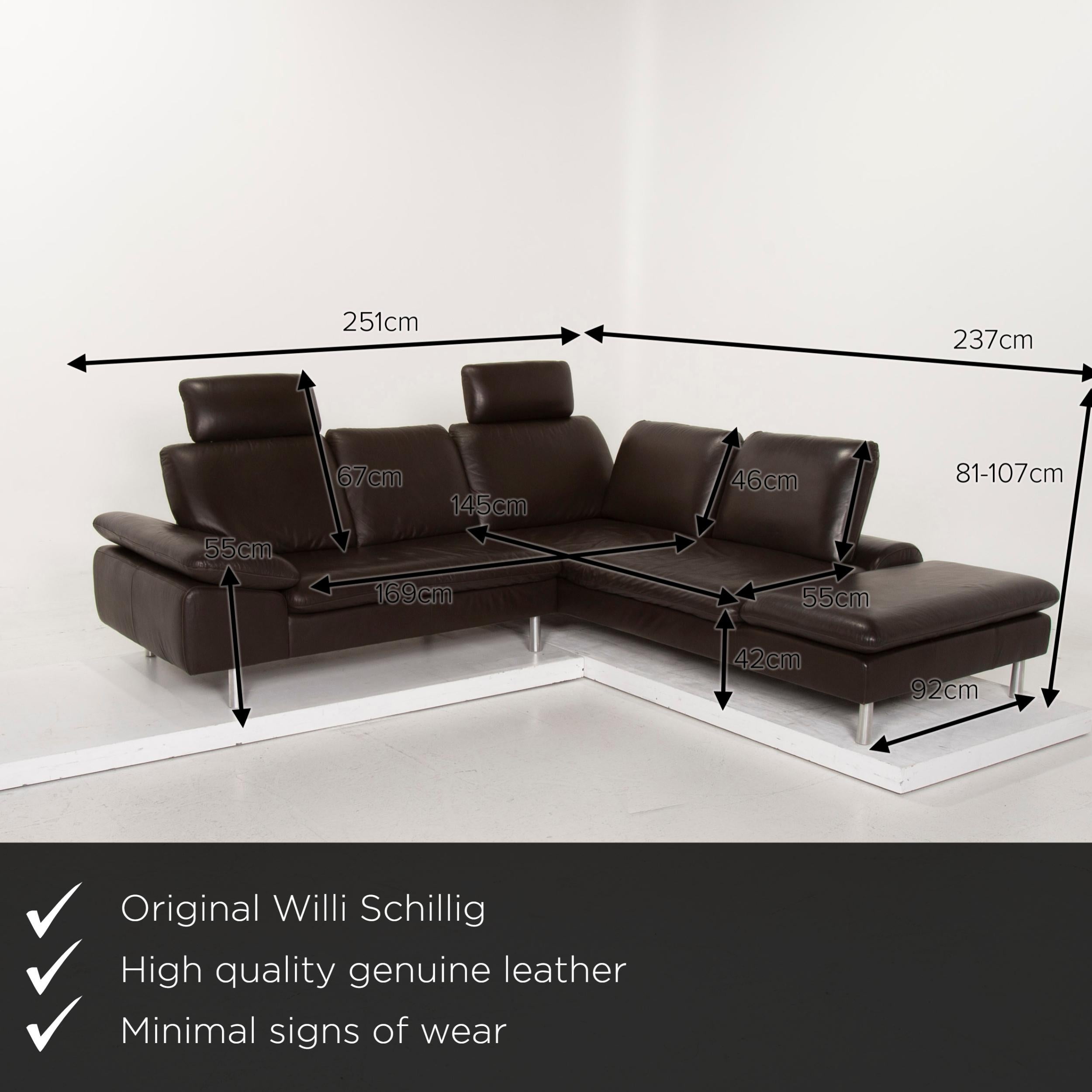 We present to you a Willi Schillig Loop leather sofa dark brown corner sofa.


 Product measurements in centimeters:
 

Depth 92
Width 251
Height 81
Seat height 42
Rest height 42
Seat depth 55
Seat width 169
Back height 46.

 