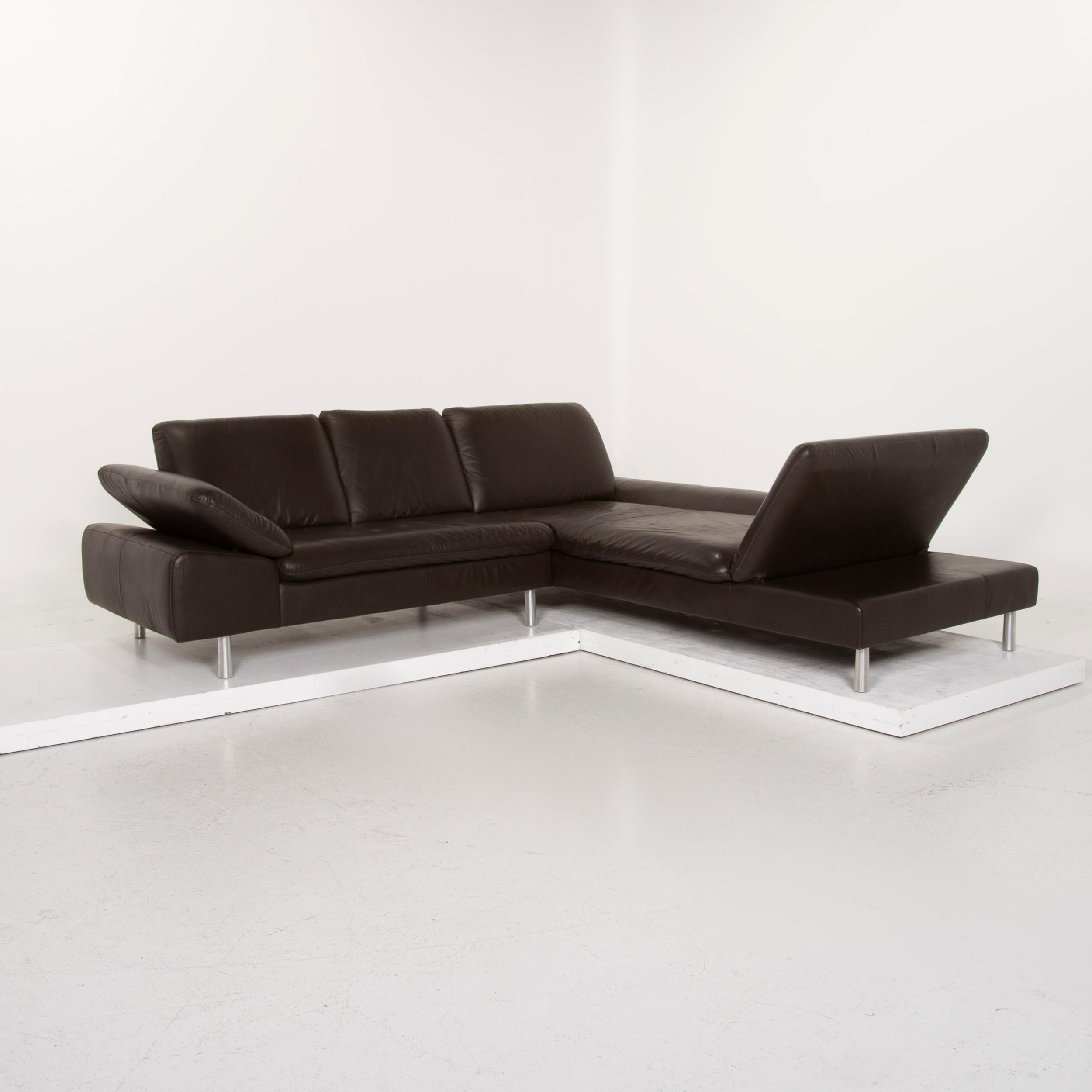 Contemporary Willi Schillig Loop Leather Sofa Dark Brown Corner Sofa For Sale