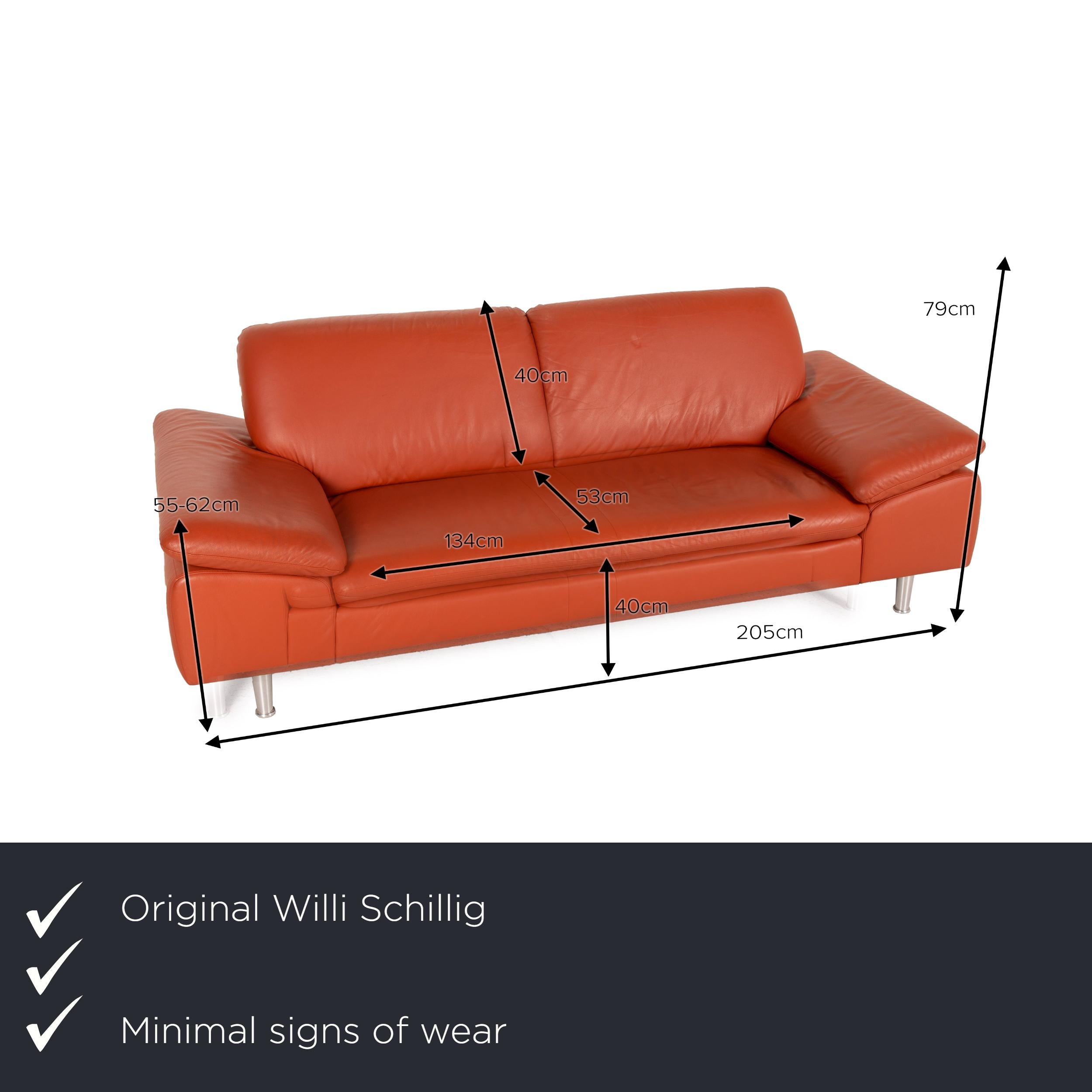 We present to you a Willi Schillig loop leather sofa orange three-seater couch.

 

 Product measurements in centimeters:
 

 depth: 90
 width: 215
 height: 79
 seat height: 40
 rest height: 55
 seat depth: 53
 seat width: 134
 back