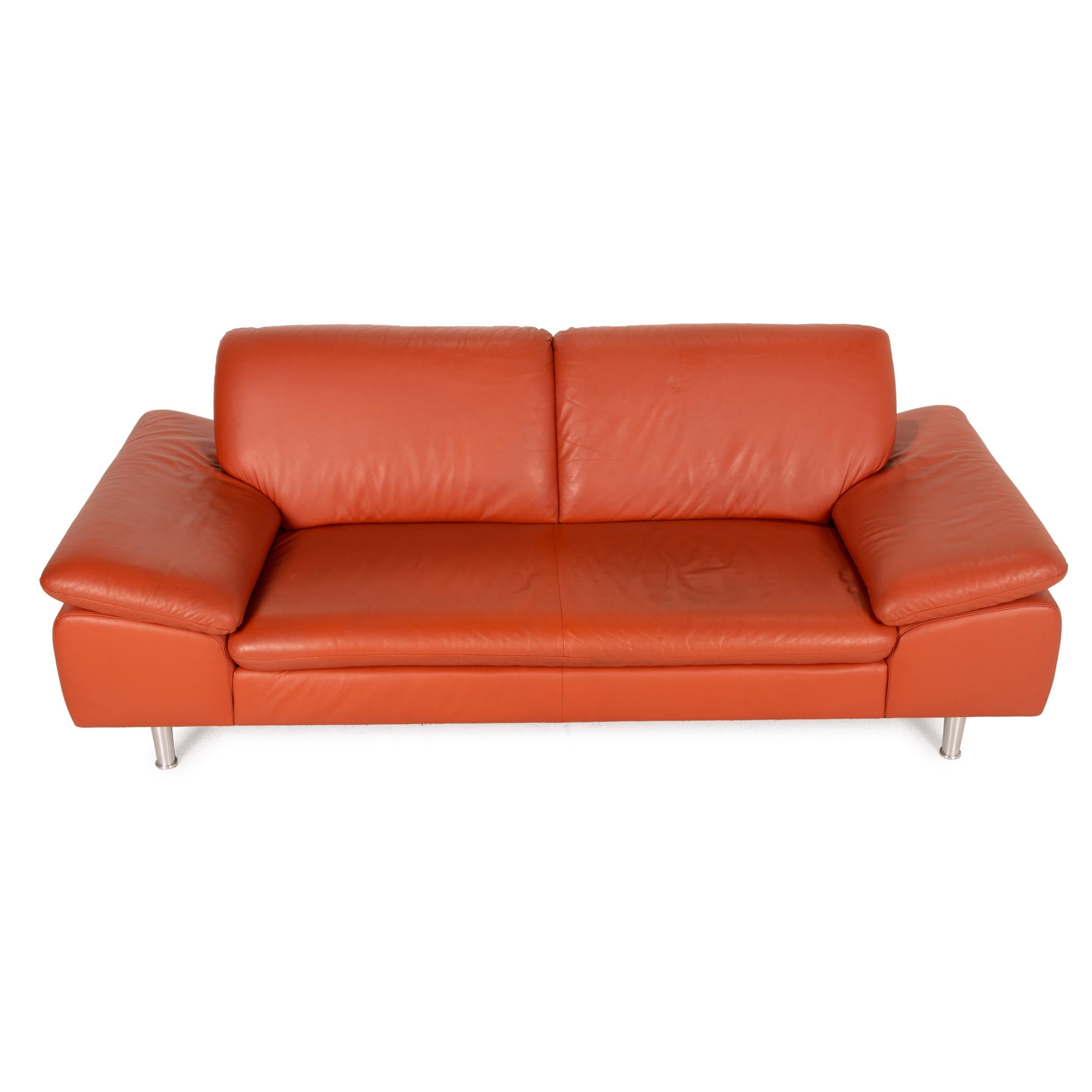 Willi Schillig Loop Leather Sofa Orange Three-Seater Couch In Good Condition In Cologne, DE