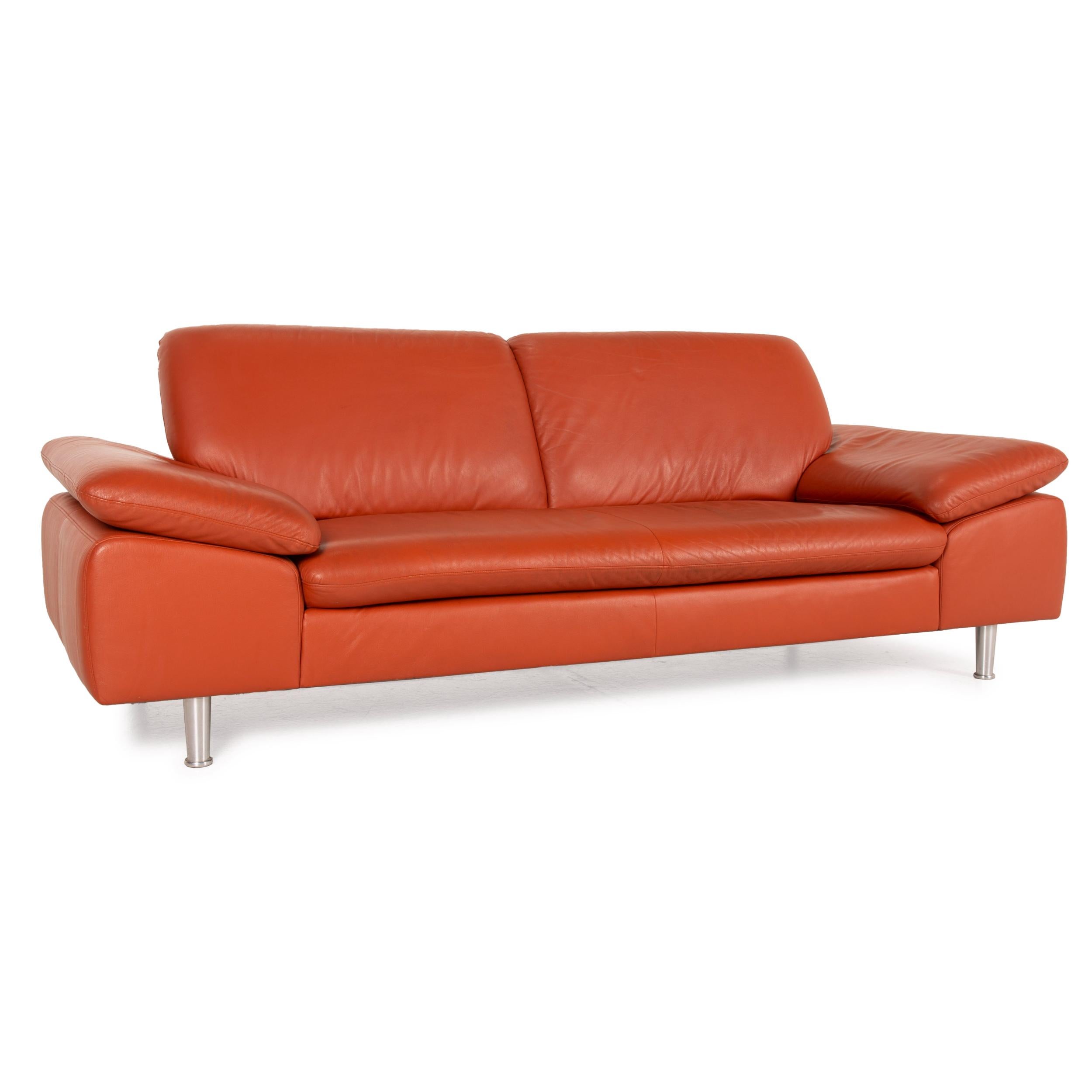 Contemporary Willi Schillig Loop Leather Sofa Orange Three-Seater Couch