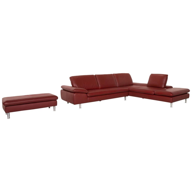 Willi Schillig Loop Leather Sofa Set Dark Red 1 Corner Sofa 1 Stool For Sale At 1stdibs