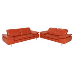 Willi Schillig Loop Leather Sofa Set Orange 1x Three-Seater 1x Two-Seater Couch
