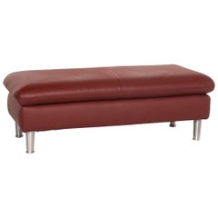 Willi Schillig Loop Leather Stool Dark Red Ottoman