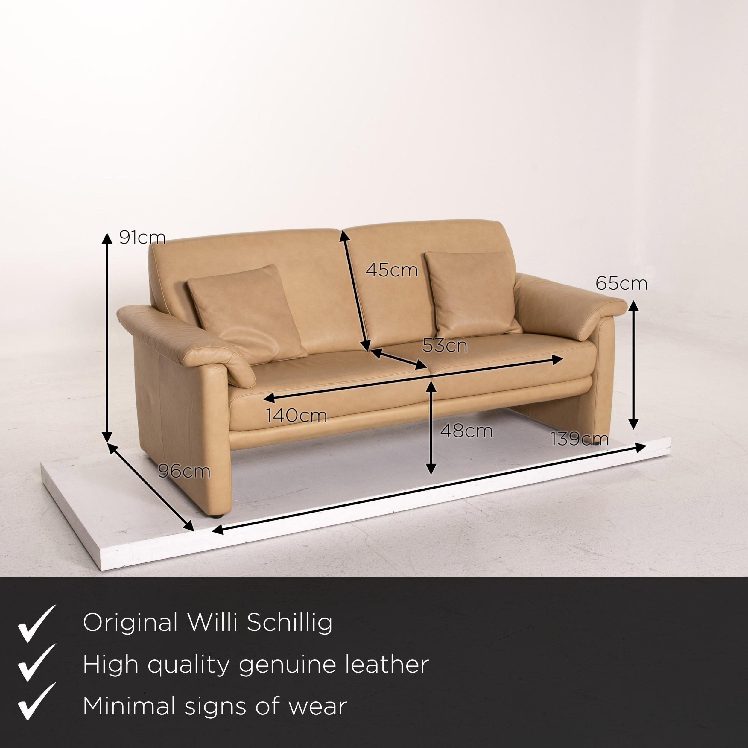 We present to you a Willi Schillig Lucca leather sofa beige two-seat couch.
   
 

 Product measurements in centimeters:
 

Depth 96
Width 139
Height 91
Seat height 48
Rest height 65
Seat depth 53
Seat width 140
Back height 45.