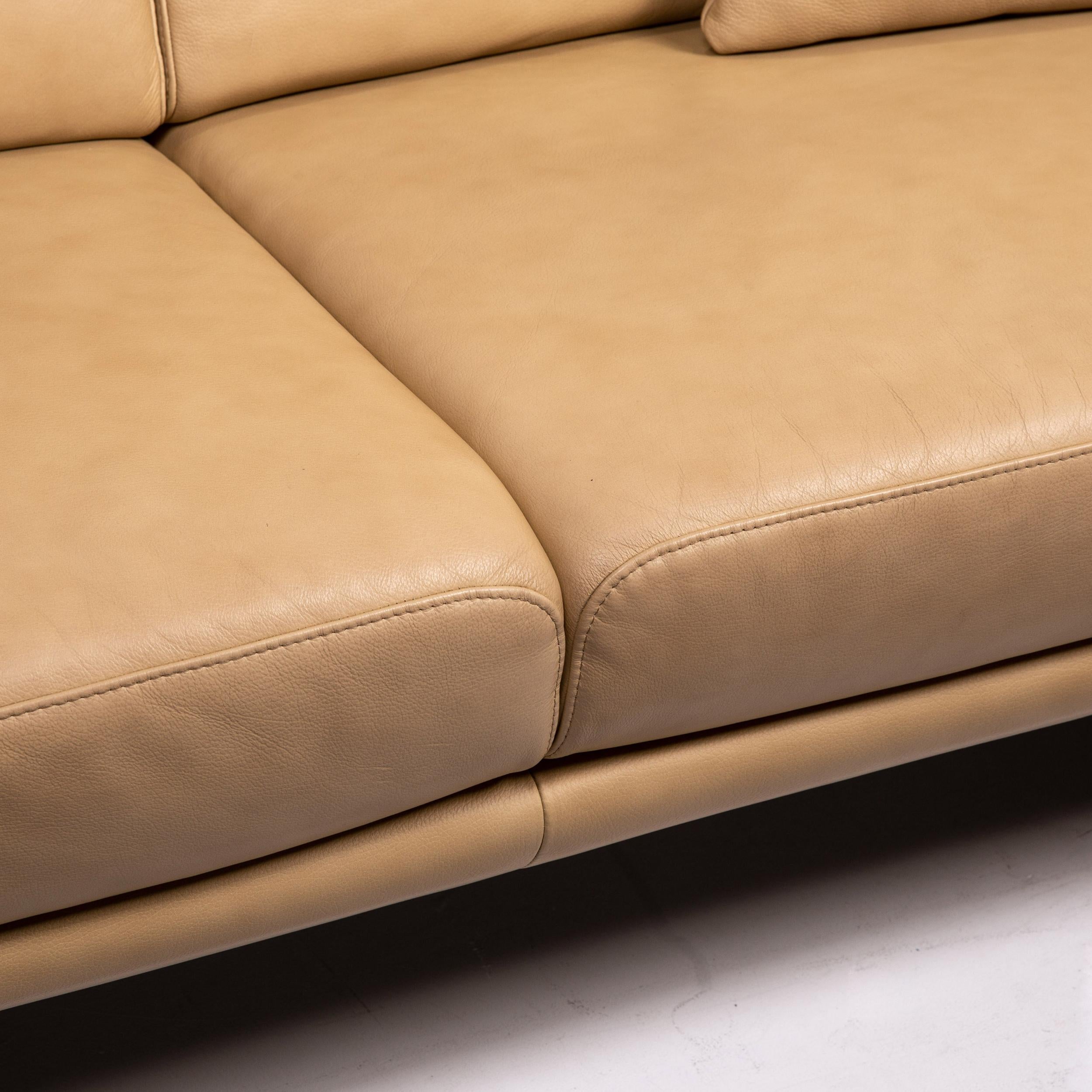 Modern Willi Schillig Lucca Leather Sofa Beige Two-Seat Couch