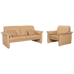 Willi Schillig Lucca Leather Sofa Set Beige 1 Two-Seat 1 Armchair