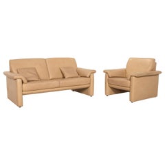 Willi Schillig Lucca Leather Sofa Set Beige 1x Two-Seater 1x Armchair