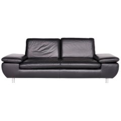 Willi Schillig Miles Designer Leather Sofa Black Genuine Leather Three-Seat