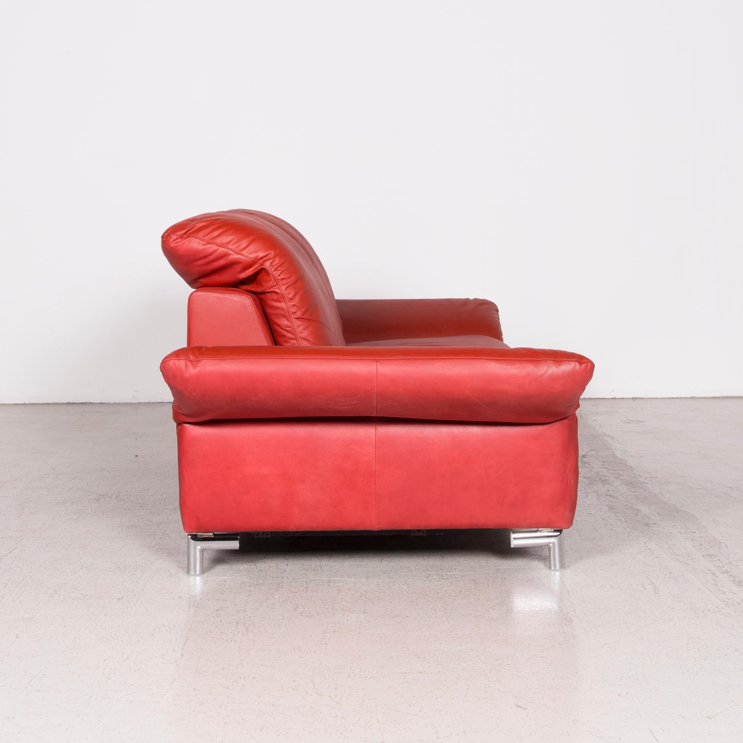 Willi Schillig Siena Designer Leather Sofa Red Real Leather Dreisityer Couch For Sale 4