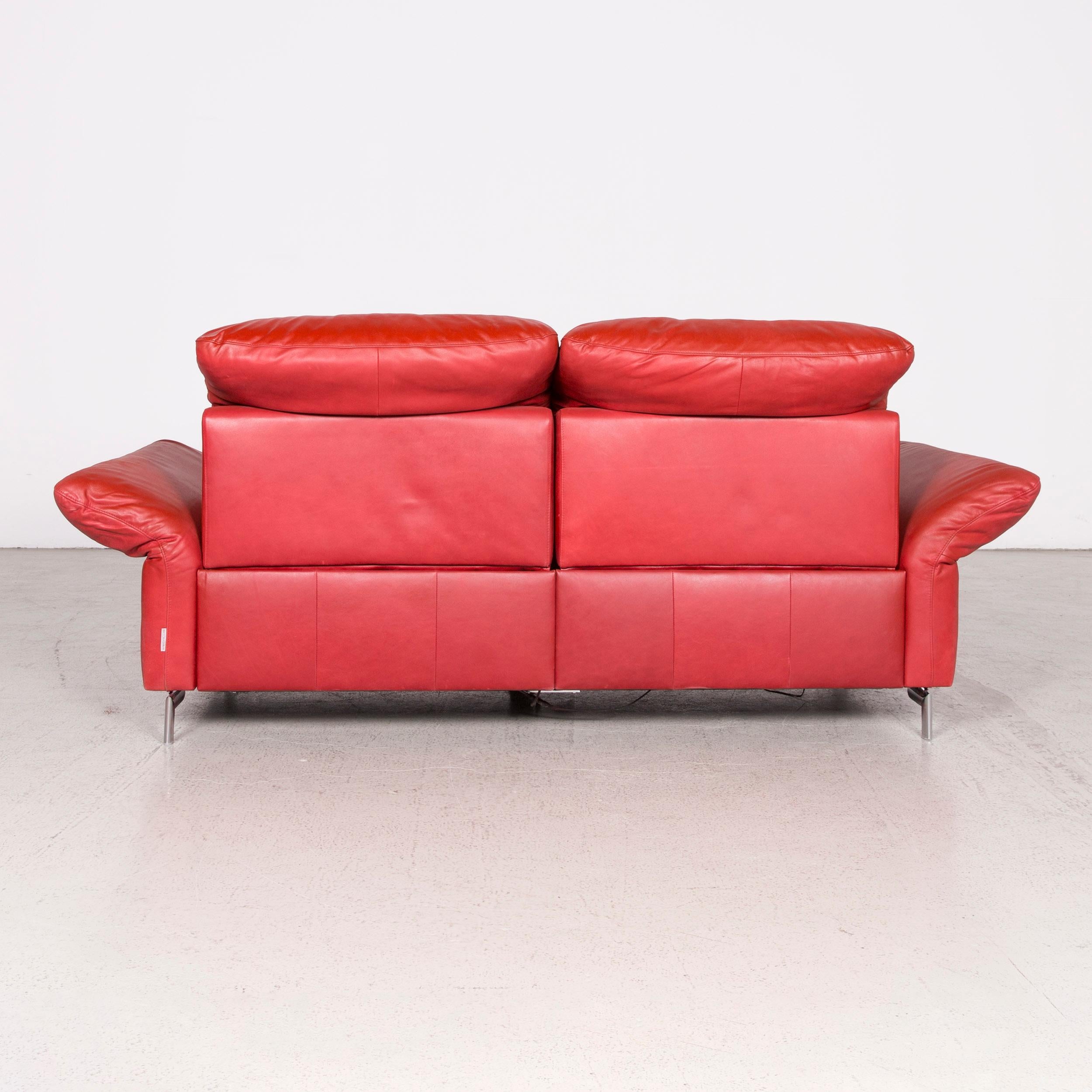 Willi Schillig Siena Designer Leather Sofa Red Real Leather Dreisityer Couch For Sale 5