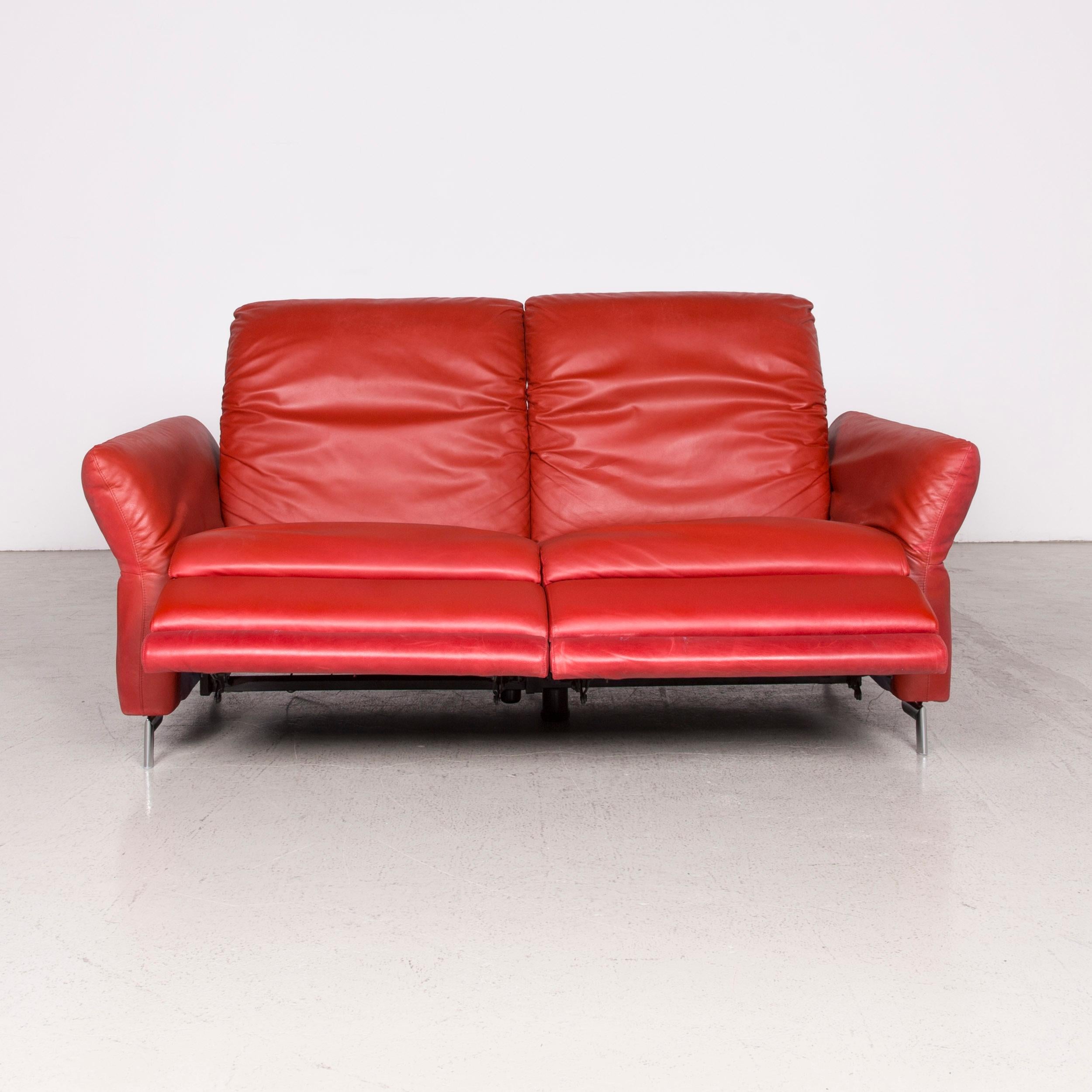 Modern Willi Schillig Siena Designer Leather Sofa Red Real Leather Dreisityer Couch For Sale