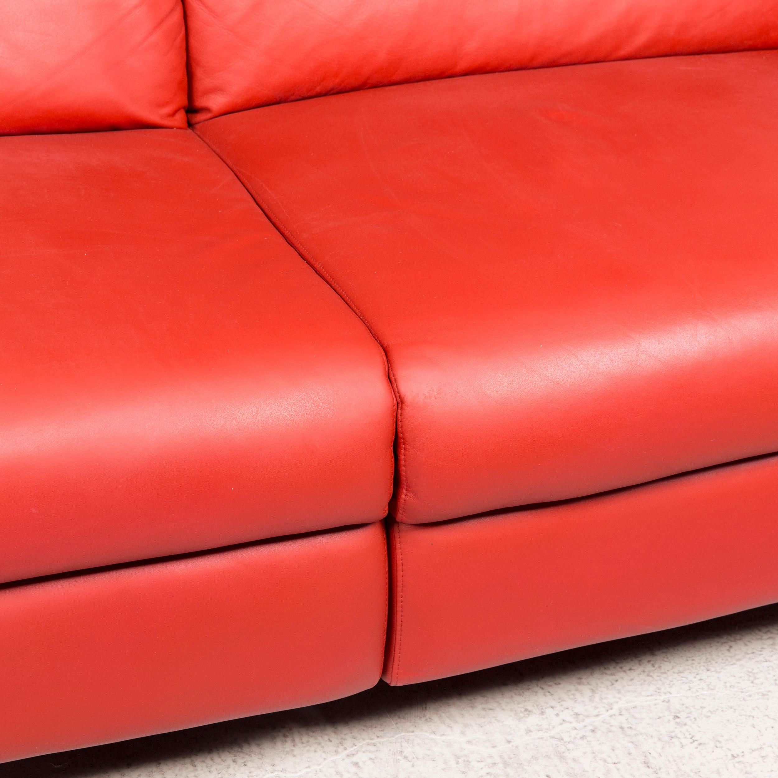 Willi Schillig Siena Designer Leather Sofa Red Real Leather Dreisityer Couch In Good Condition For Sale In Cologne, DE