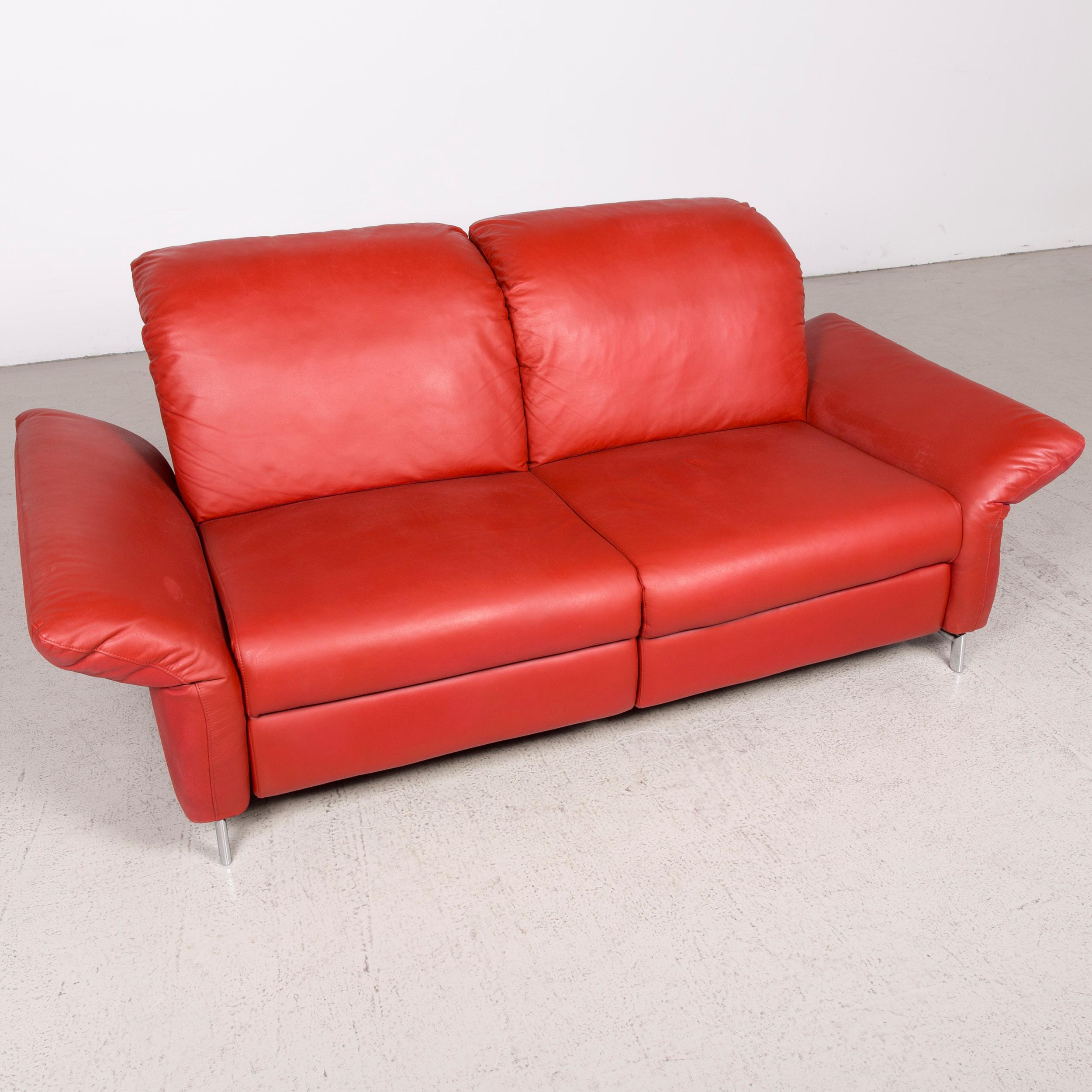 Contemporary Willi Schillig Siena Designer Leather Sofa Red Real Leather Dreisityer Couch For Sale