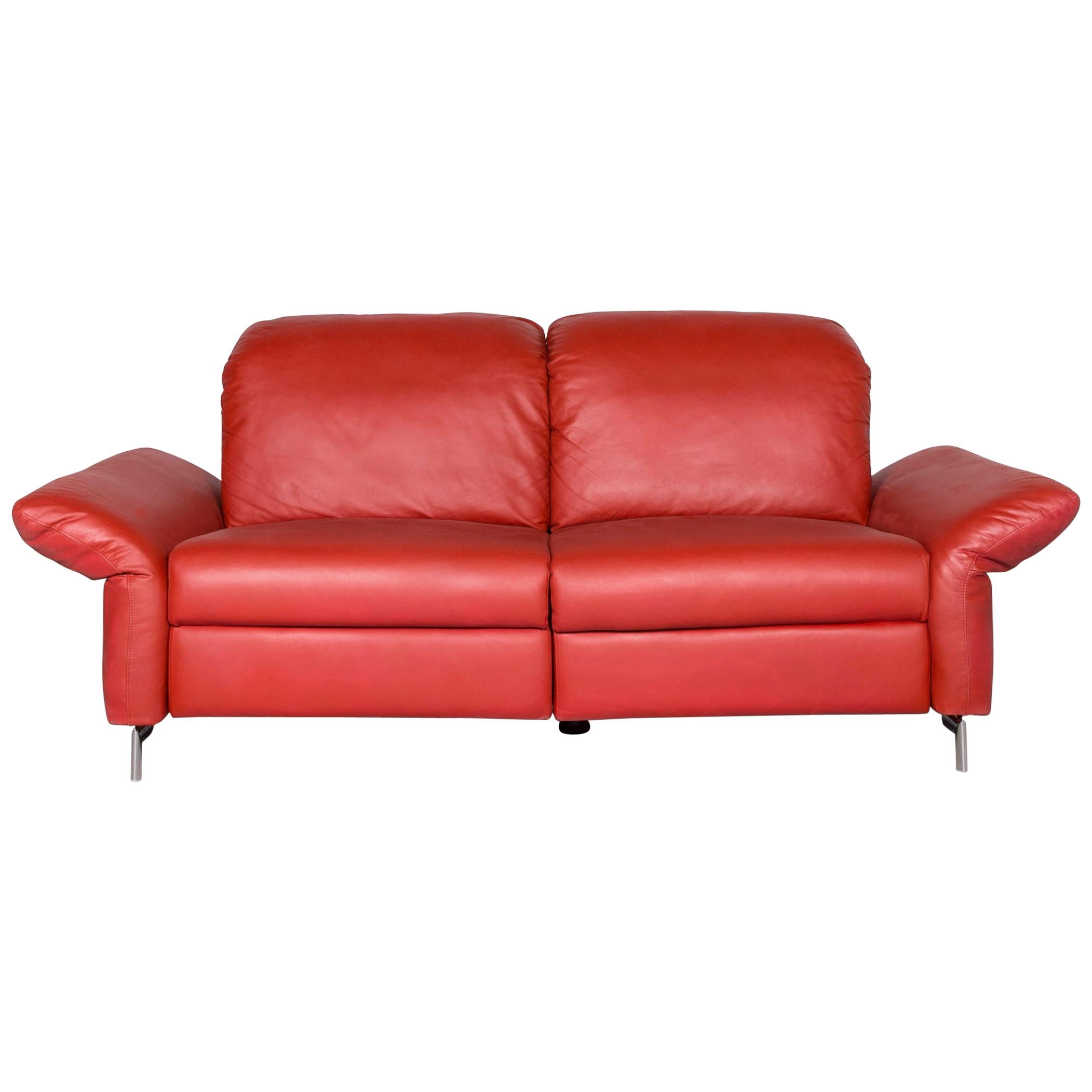Willi Schillig Siena Designer Leather Sofa Red Real Leather Dreisityer Couch For Sale