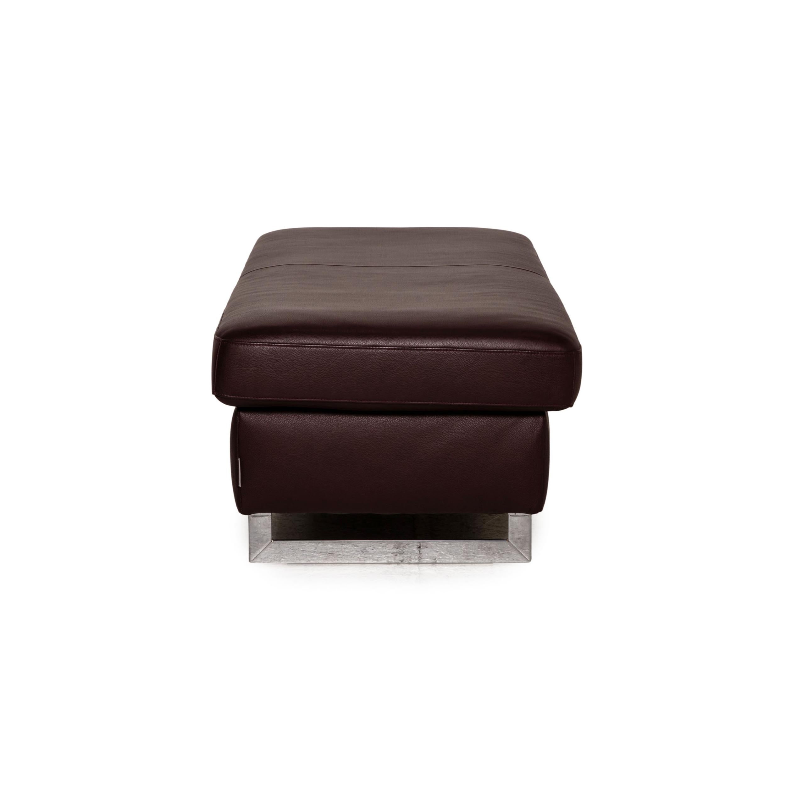 Leather Willi Schillig Stool Wine Red Footstool Ottoman For Sale