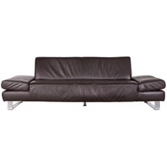 Willi Schillig Taboo Designer Leather Sofa Brown Three-Seat Couch