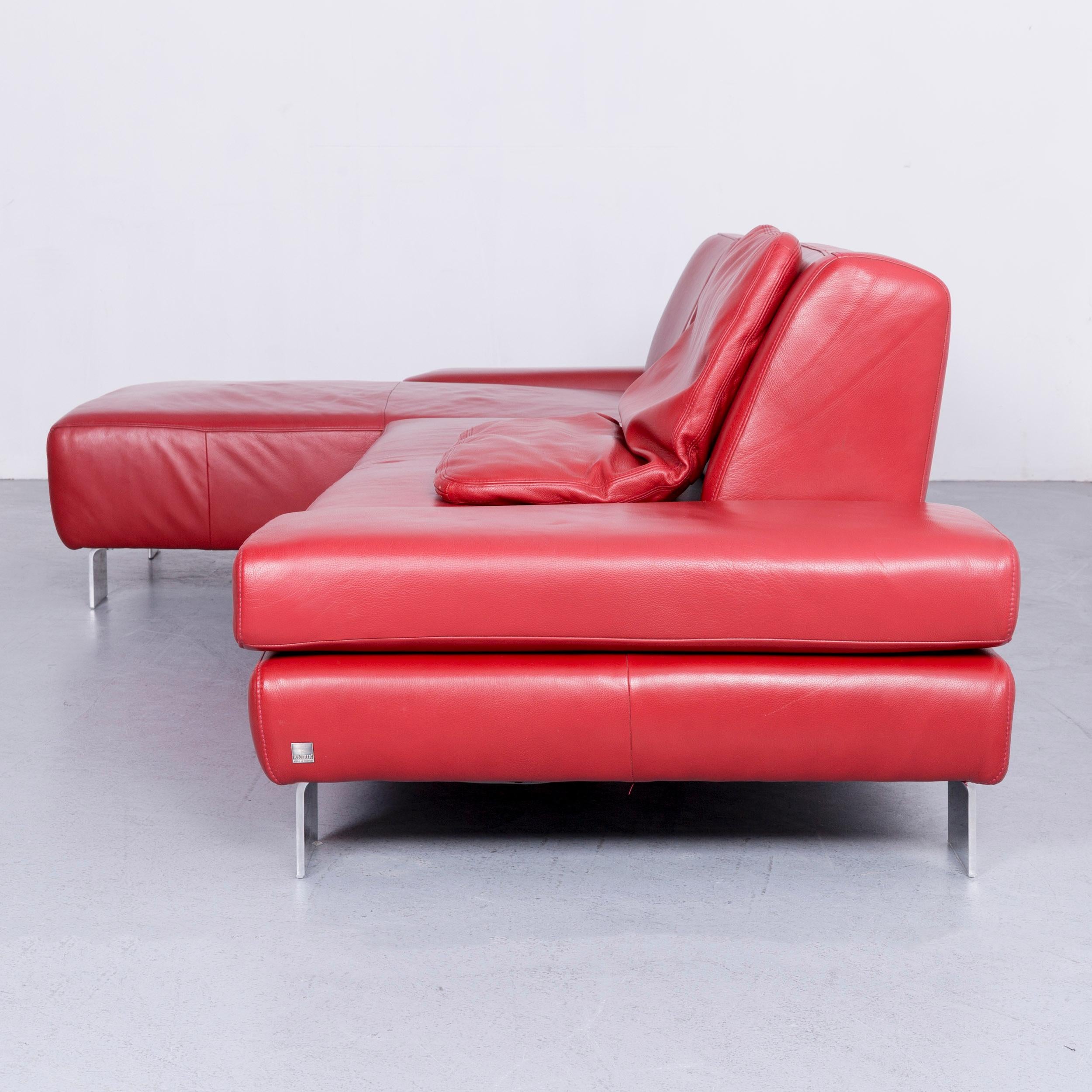 Willi Schillig Taboo Designer Leather Sofa Red Corner-Sofa Couch For Sale 7
