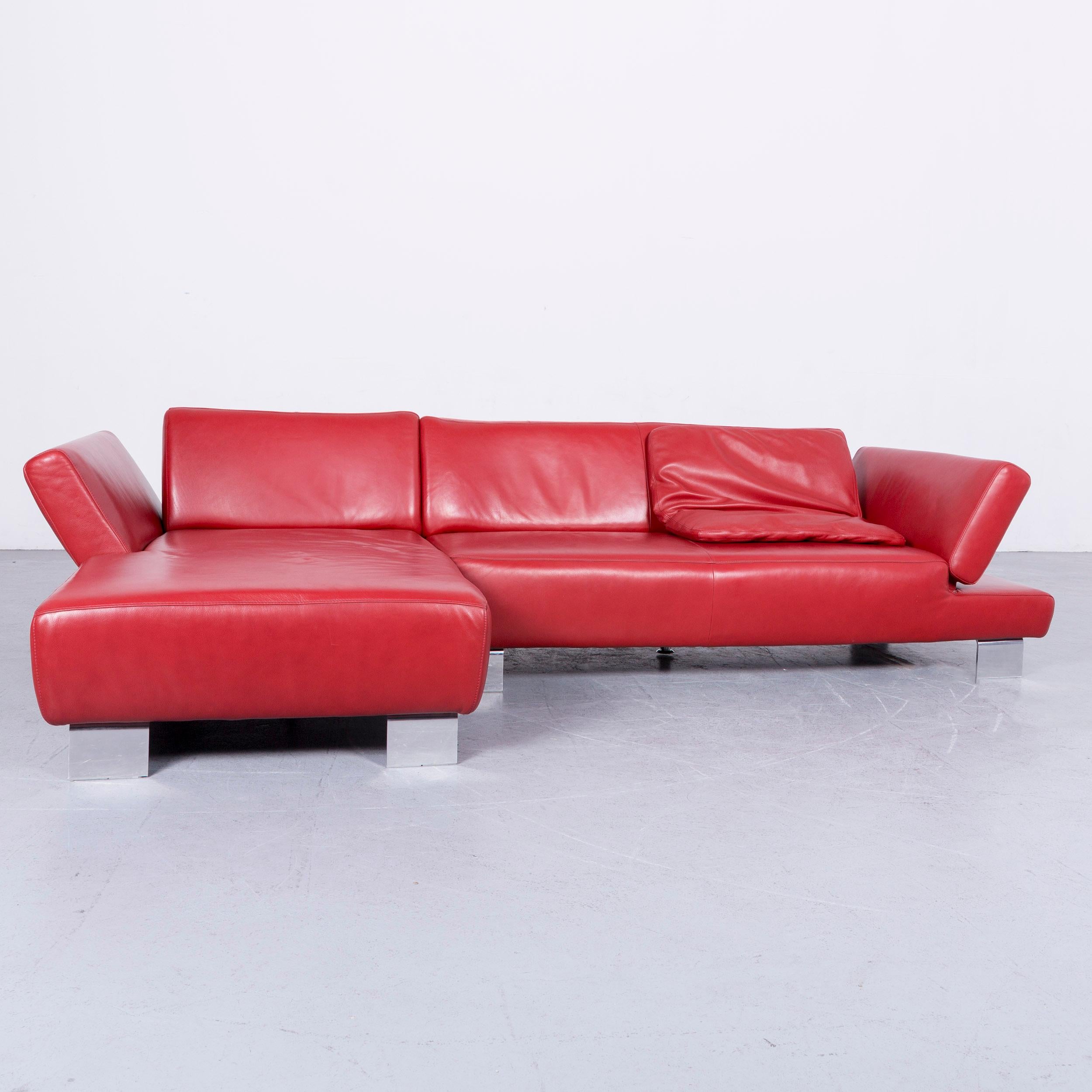 Willi Schillig Taboo Designer Leather Sofa Red Corner-Sofa Couch In Good Condition For Sale In Cologne, DE