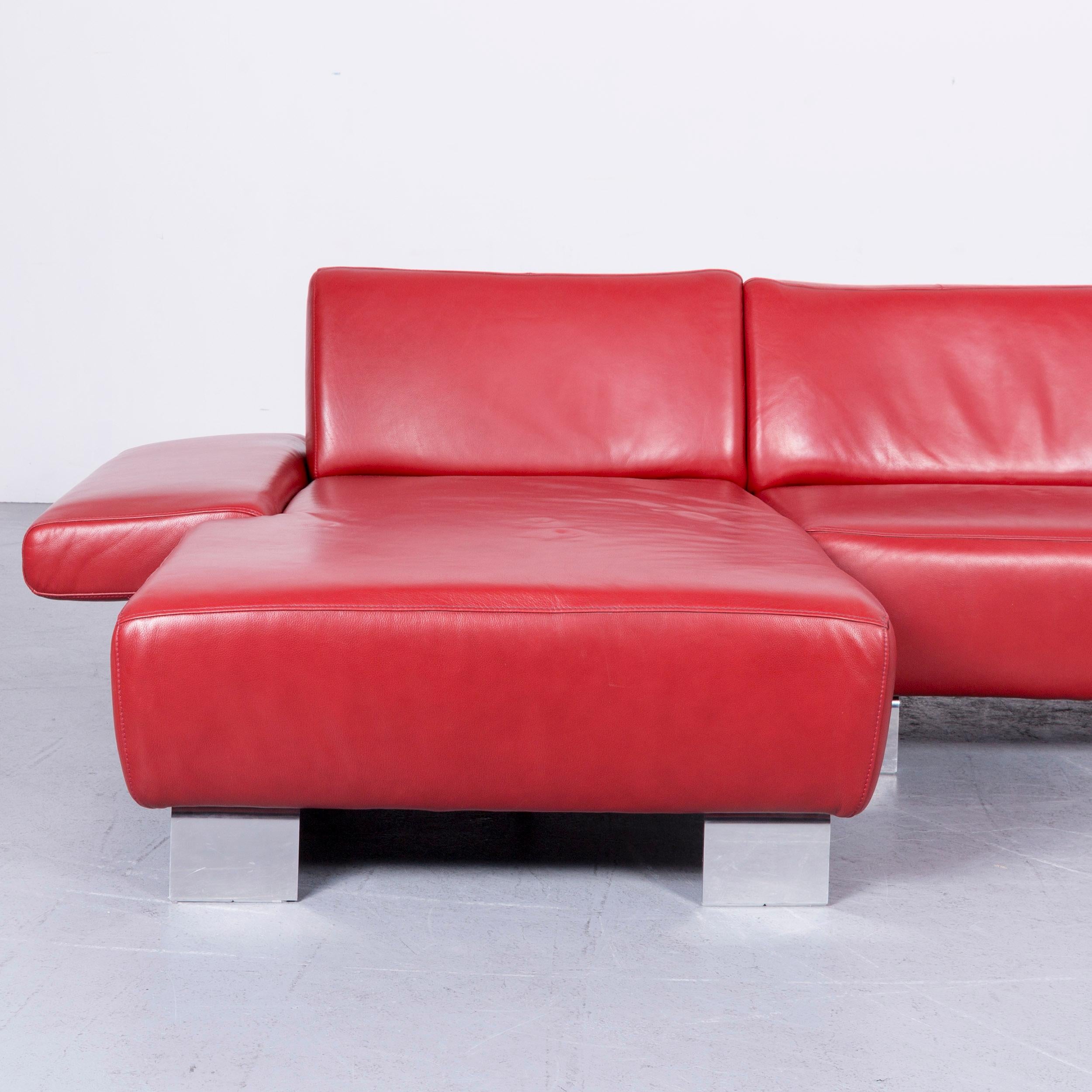 Contemporary Willi Schillig Taboo Designer Leather Sofa Red Corner-Sofa Couch For Sale