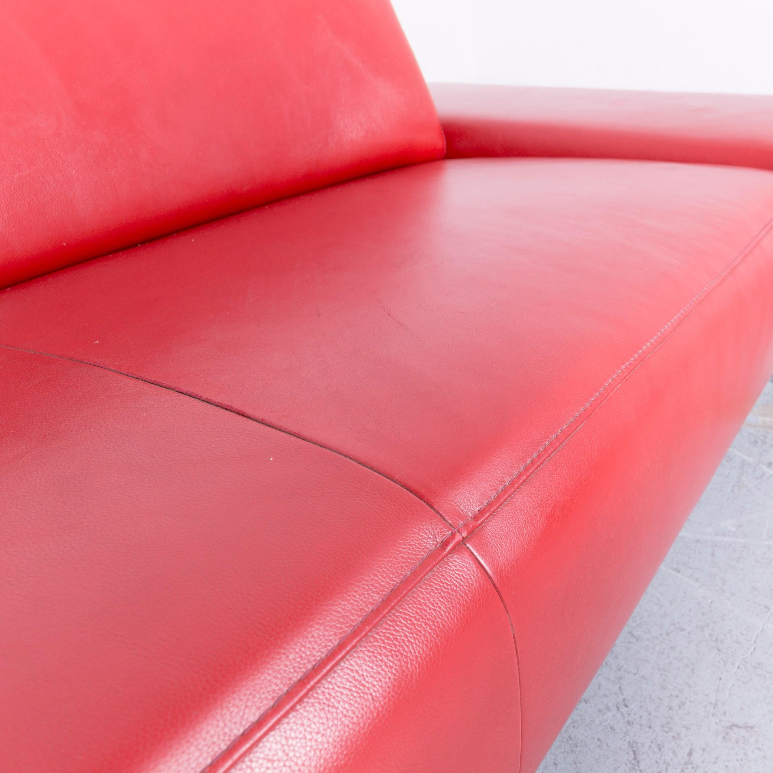 Willi Schillig Taboo Designer Leather Sofa Red Corner-Sofa Couch For Sale 3