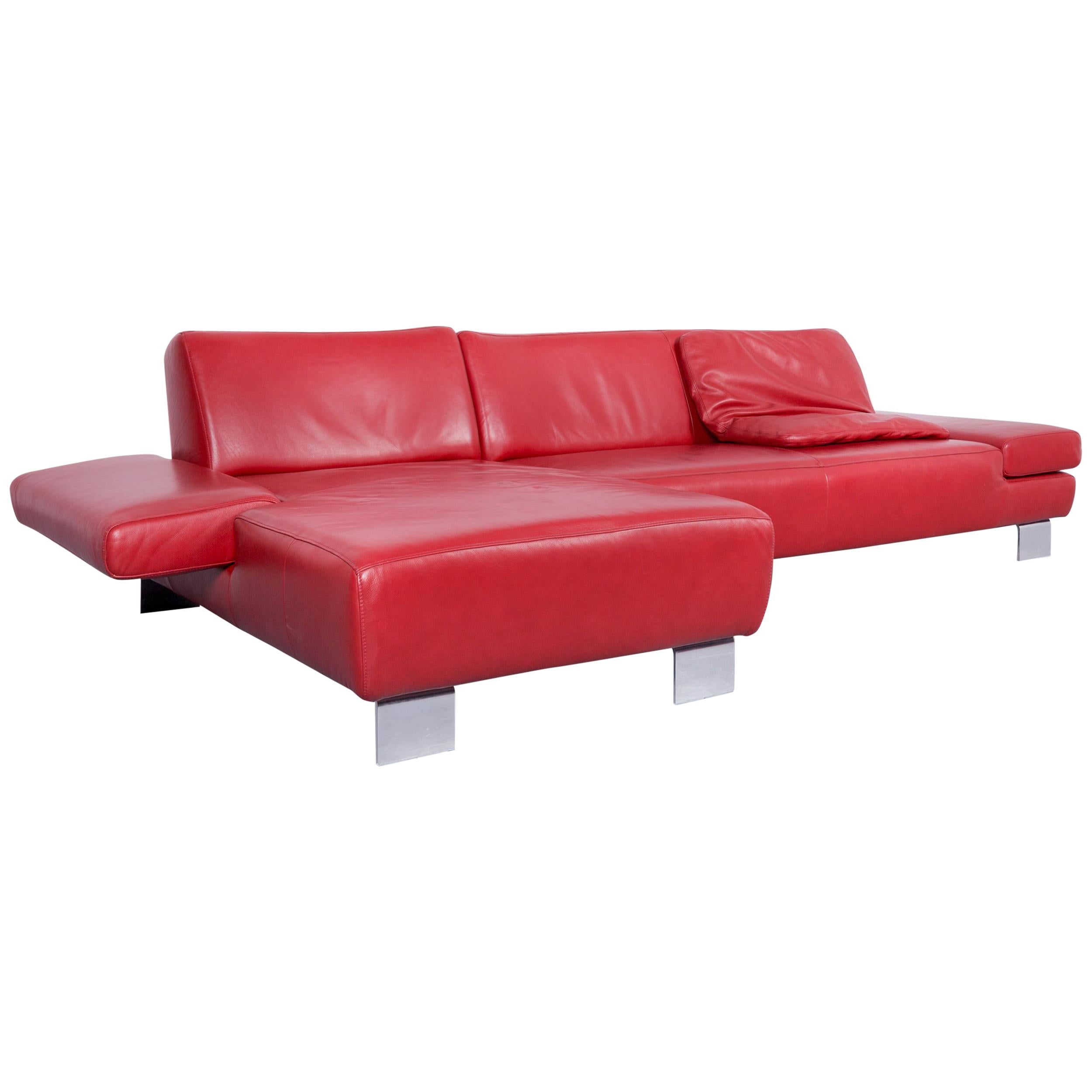 Willi Schillig Taboo Designer Leather Sofa Red Corner-Sofa Couch For Sale