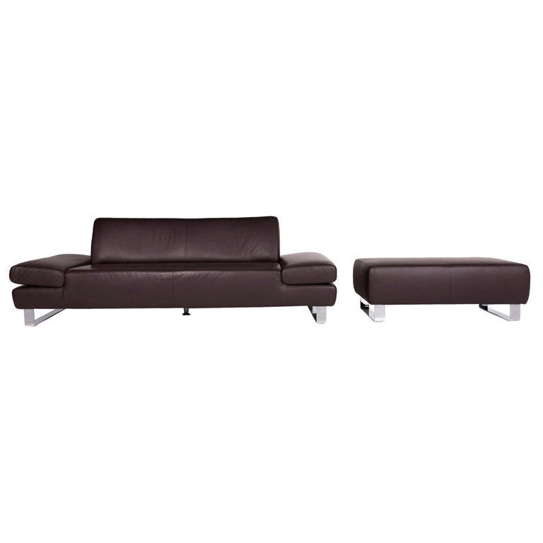 Willi Schillig Taboo Designer Leder Sofa Garnitur Braun Dreisitzer Hocker  For Sale at 1stDibs