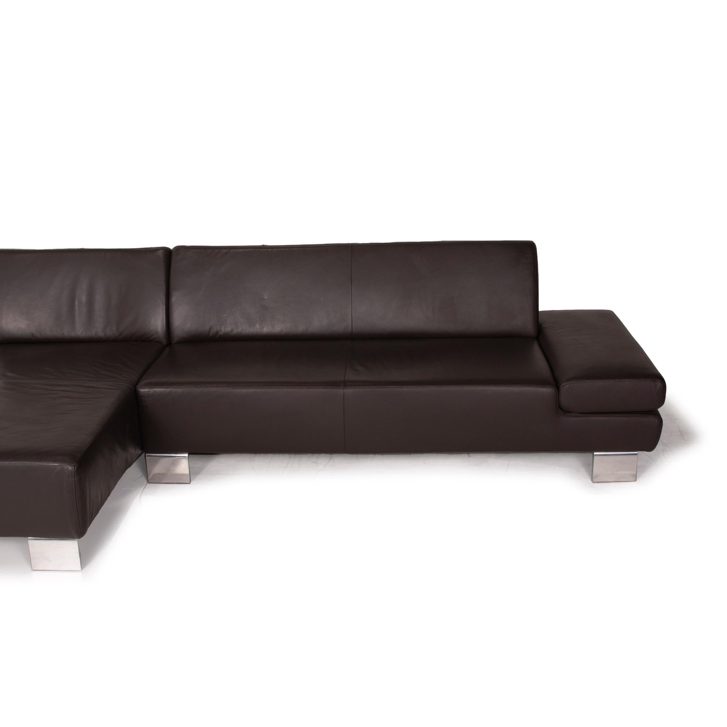 Willi Schillig Taboo Leather Sofa Brown Corner Sofa Three-Seater Function 4