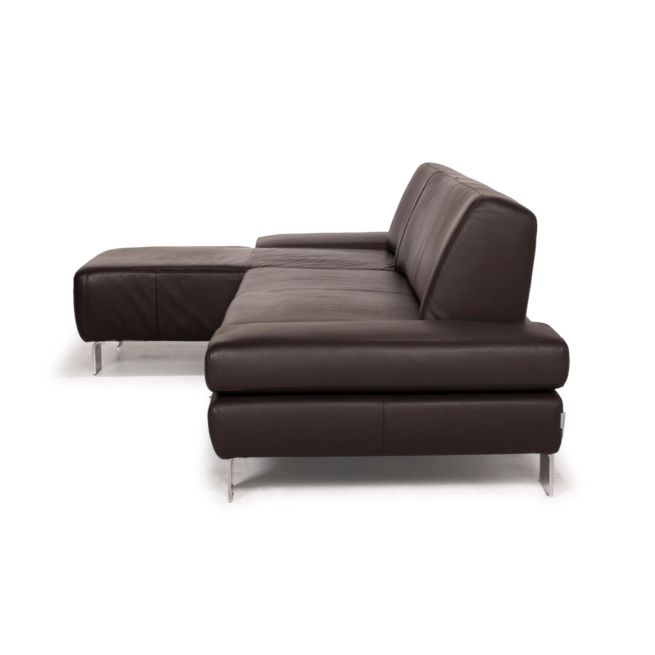 Willi Schillig Taboo Leather Sofa Brown Corner Sofa Three-Seater Function 5