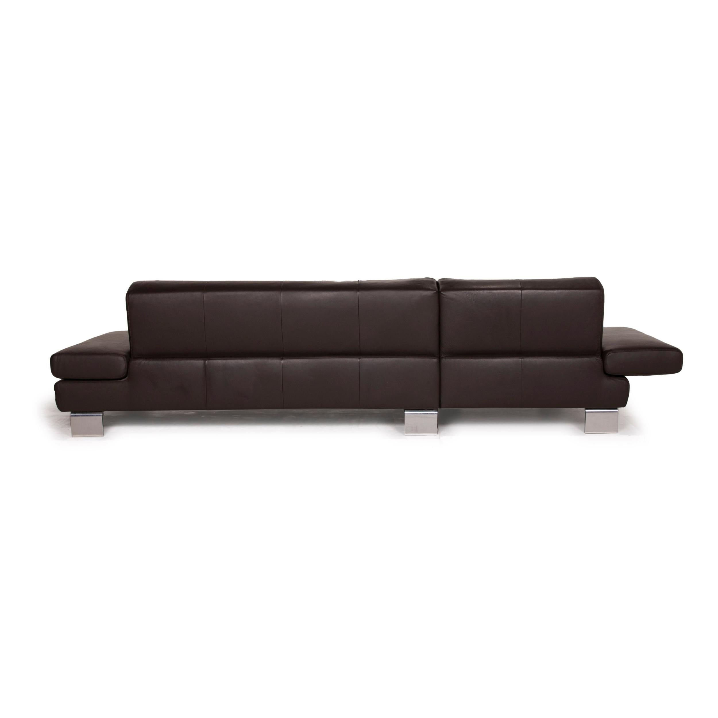 Willi Schillig Taboo Leather Sofa Brown Corner Sofa Three-Seater Function 6