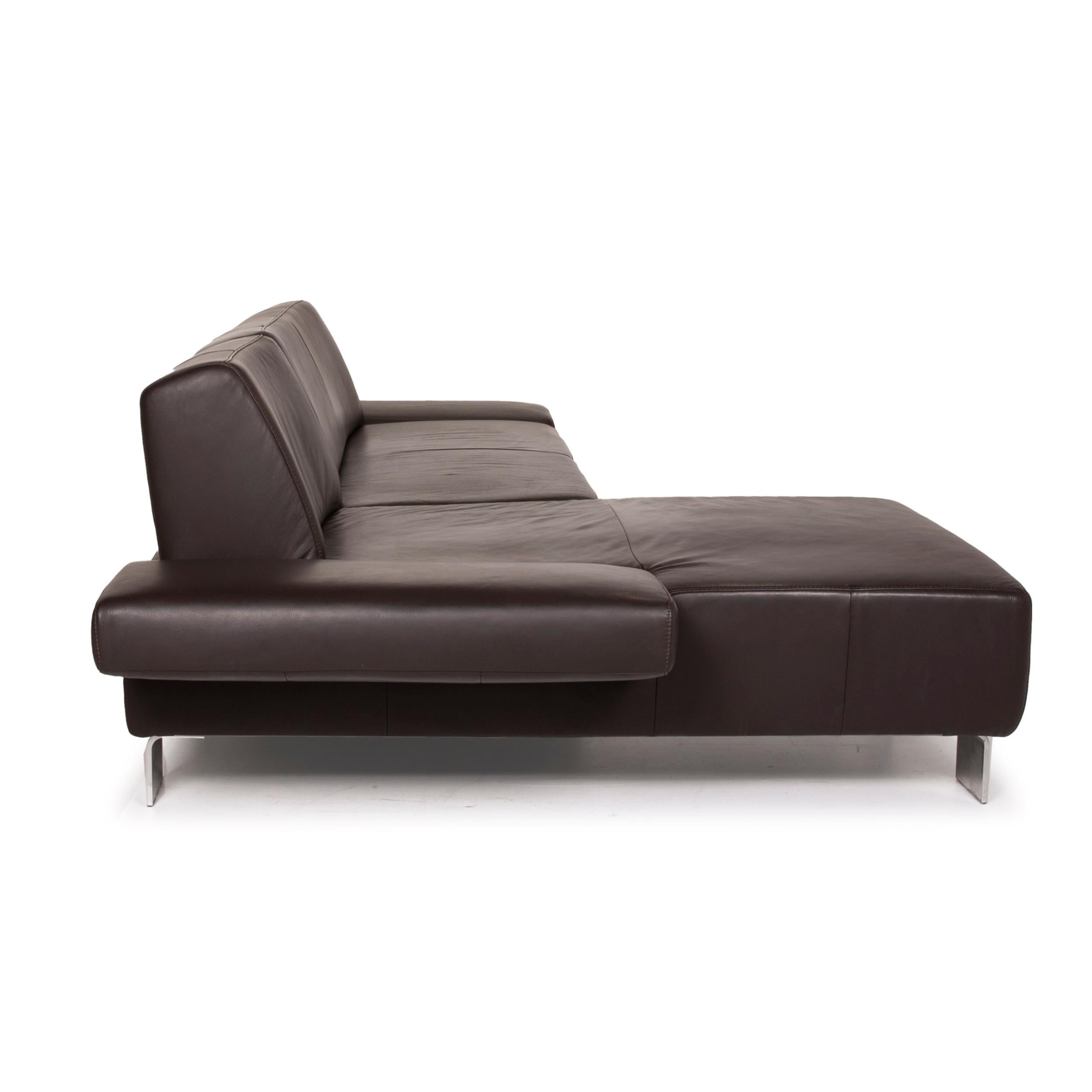 Willi Schillig Taboo Leather Sofa Brown Corner Sofa Three-Seater Function 7