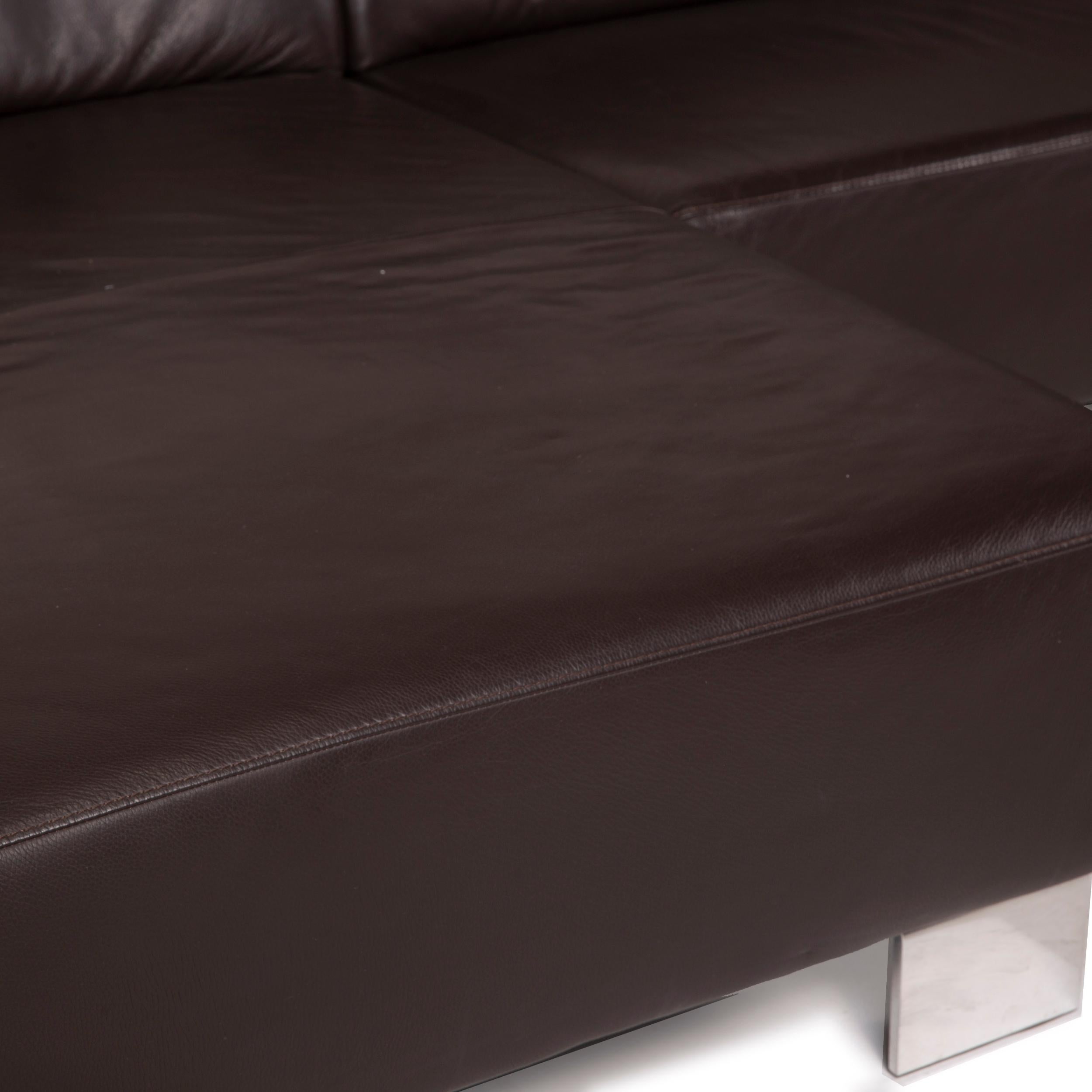 Modern Willi Schillig Taboo Leather Sofa Brown Corner Sofa Three-Seater Function