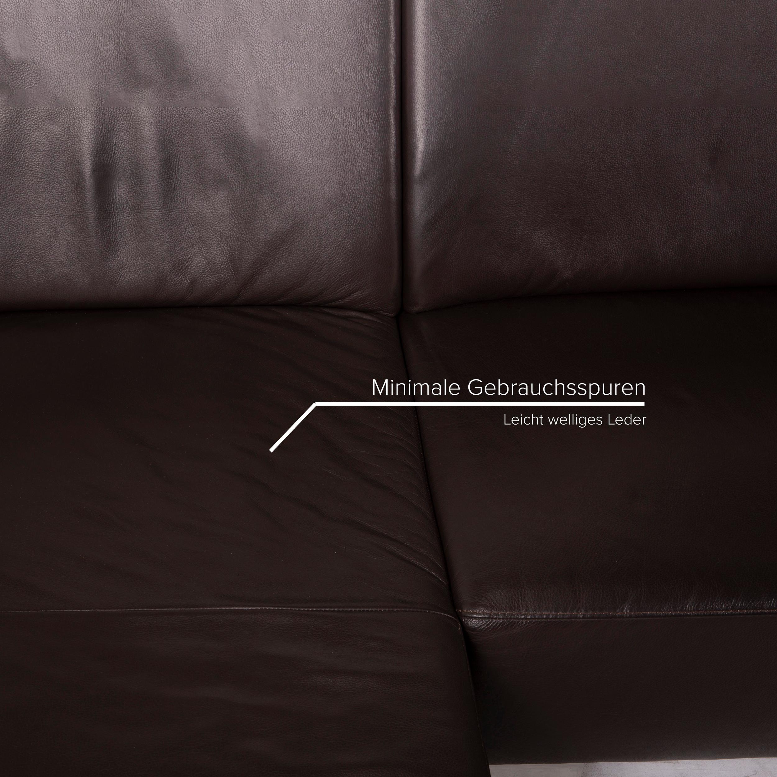German Willi Schillig Taboo Leather Sofa Brown Corner Sofa Three-Seater Function