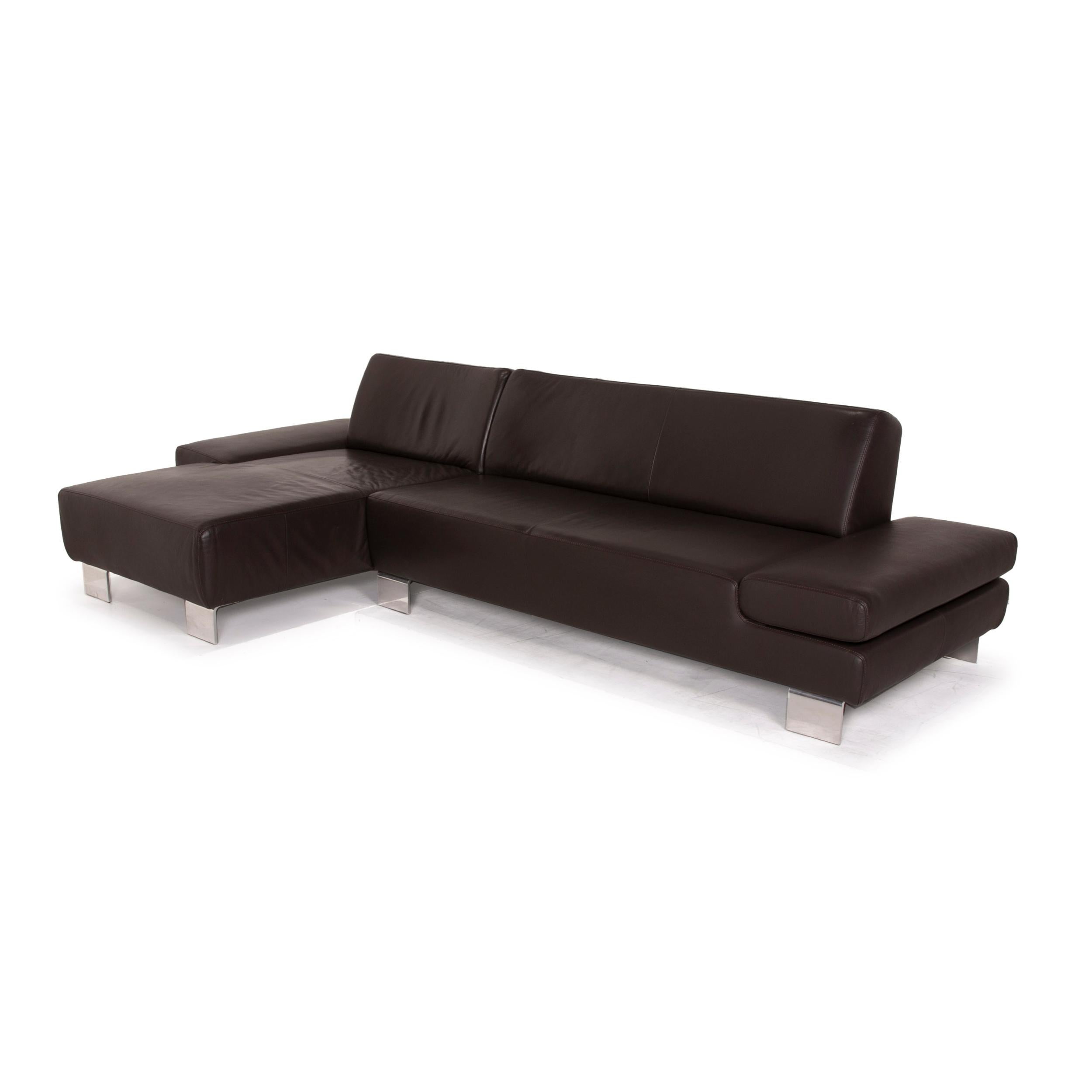Willi Schillig Taboo Leather Sofa Brown Corner Sofa Three-Seater Function 1
