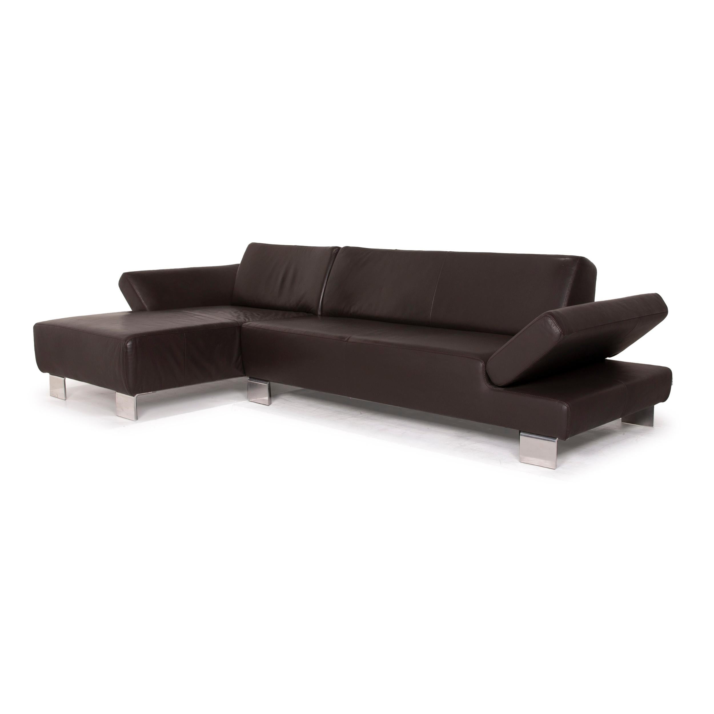 Willi Schillig Taboo Leather Sofa Brown Corner Sofa Three-Seater Function 2