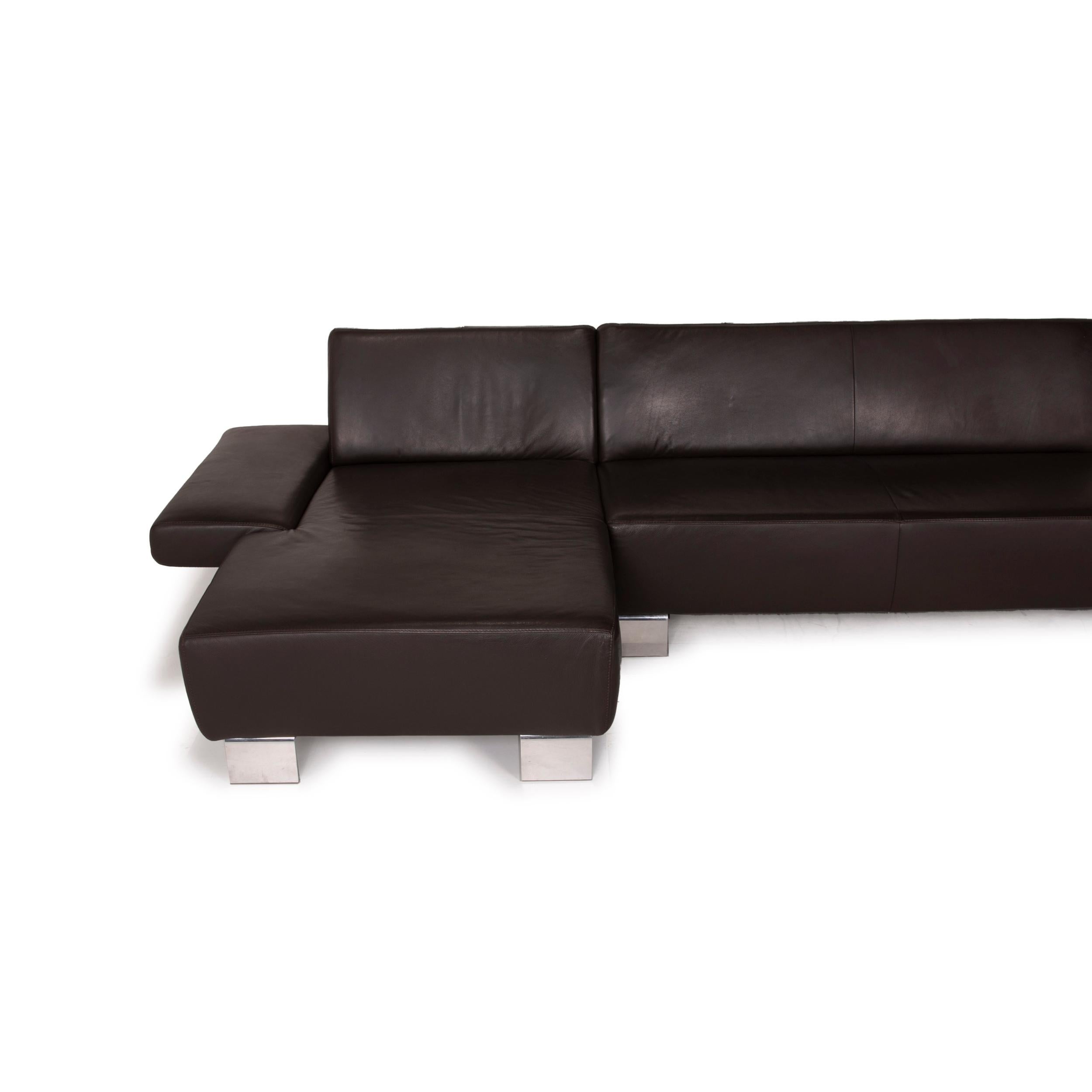 Willi Schillig Taboo Leather Sofa Brown Corner Sofa Three-Seater Function 3